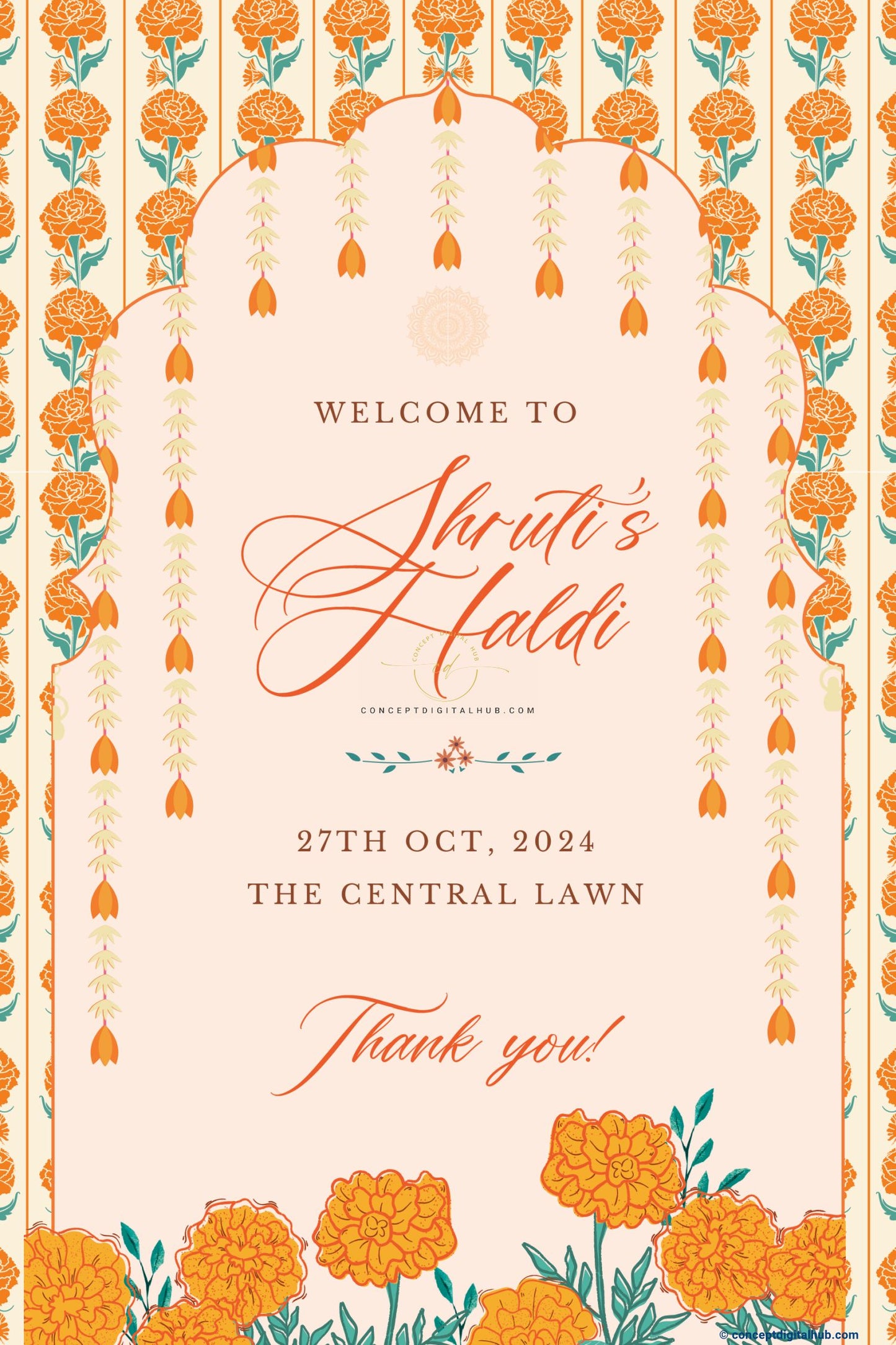 Orange Flowers Welcome Board for Maiyan