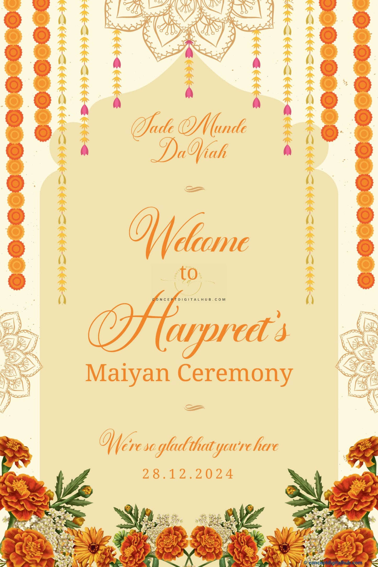 Yellow Color Flowered Welcome Board for Maiyan