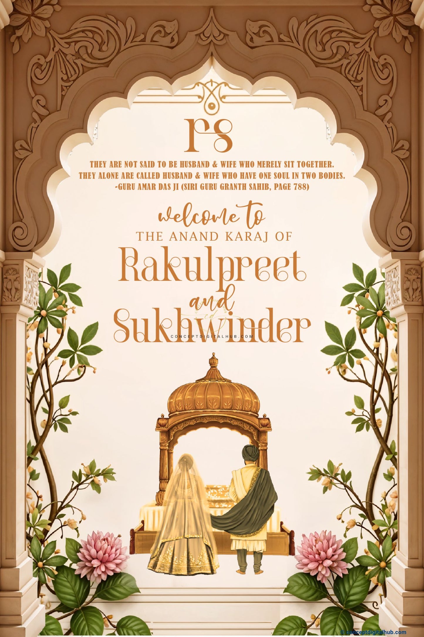 Brown Color Floral Welcome Board for Anand Karaj