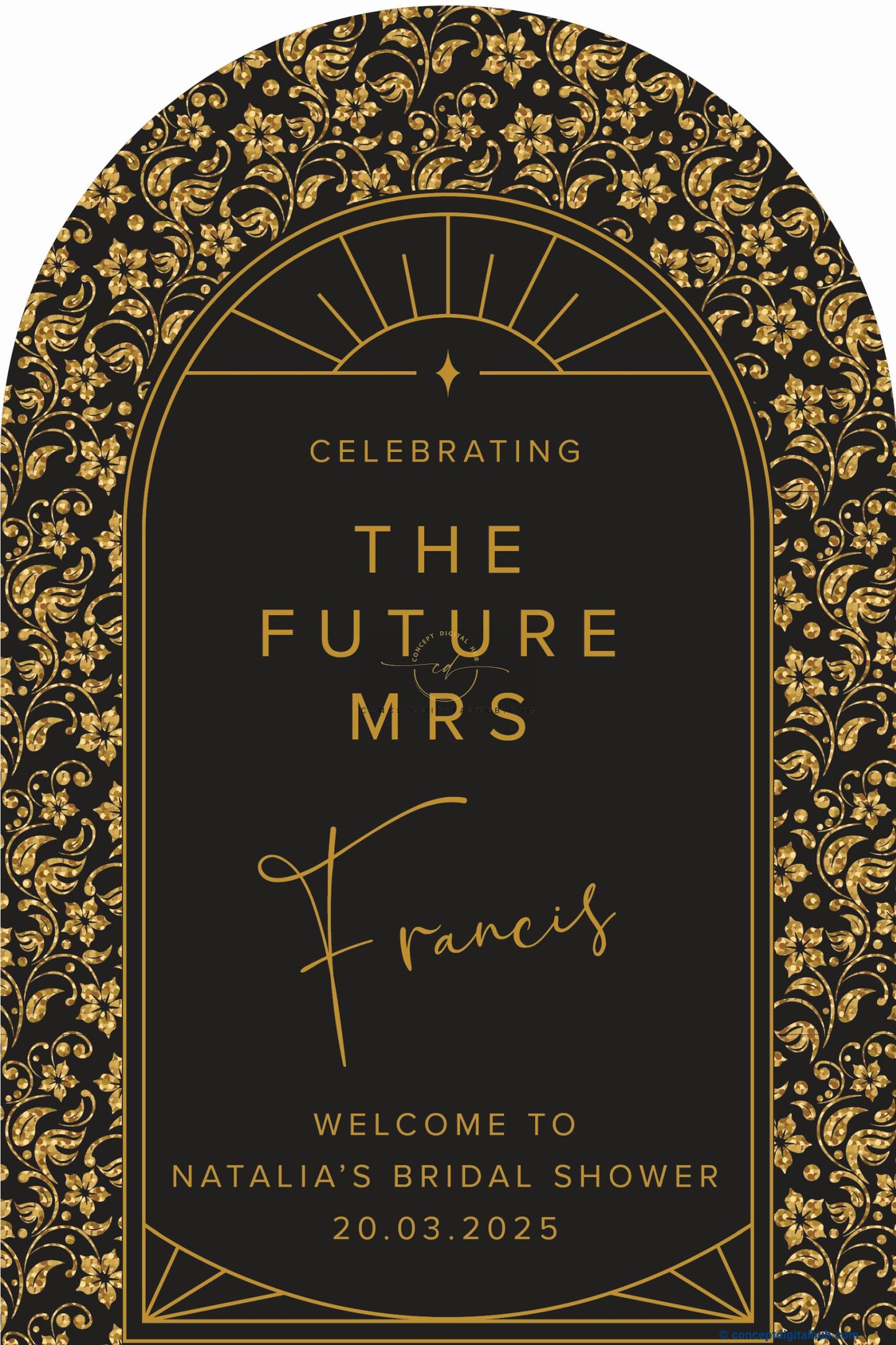 Black and Yellow Color Floral Welcome Board for Bridal Shower