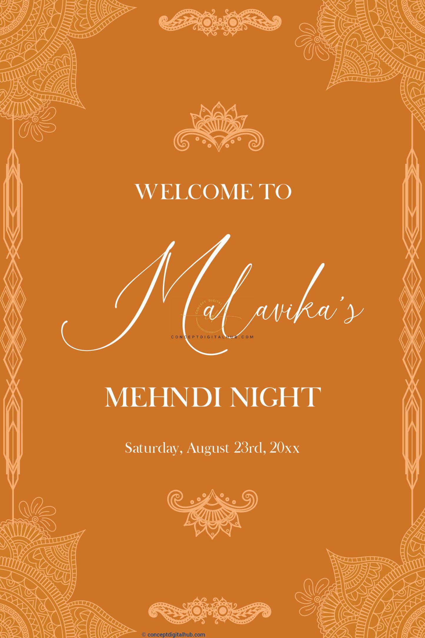 Orange Mehndi Welcome Board