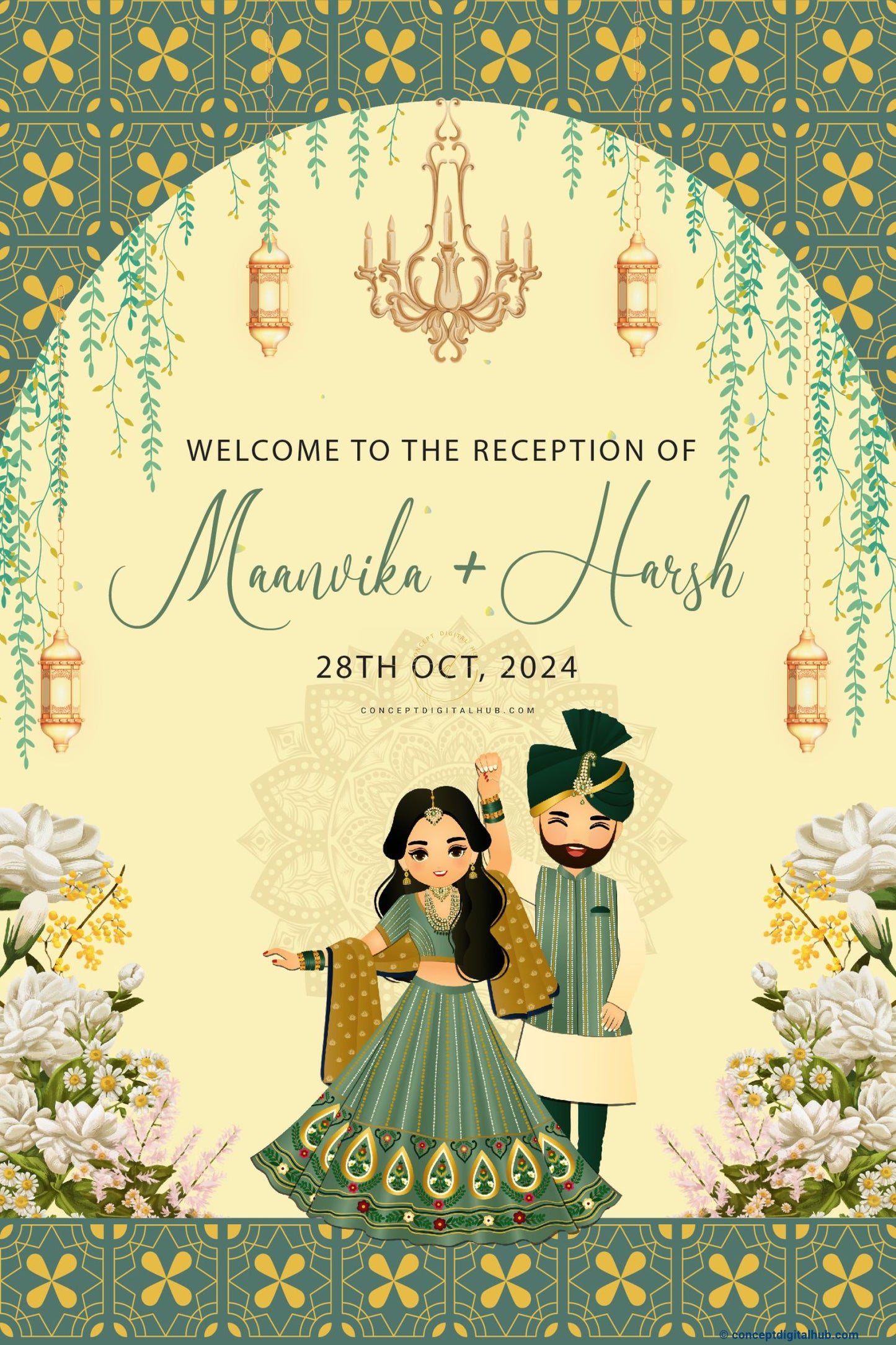 Green Couple Reception Board for Wedding