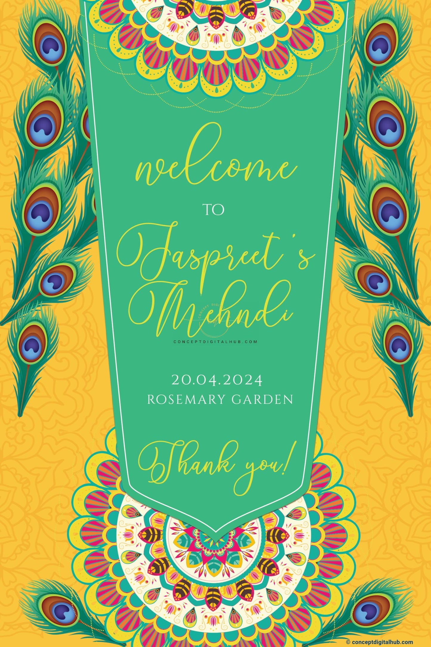 Peafowl Mehndi Welcome Sign Board