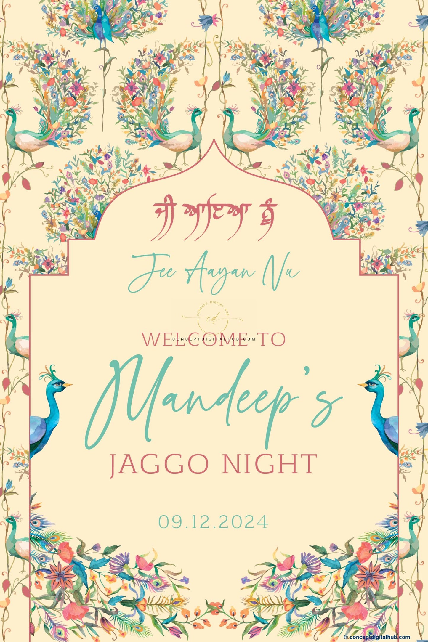 Peacock Arabian Pattern Welcome Board for Jaggo