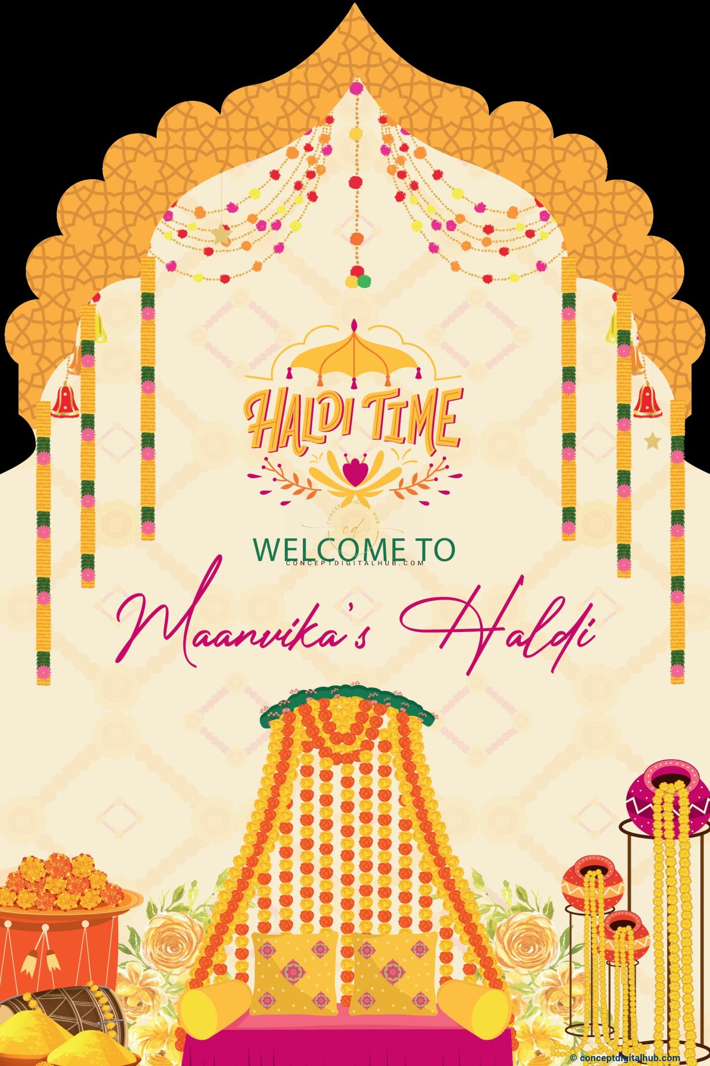 Yellow Color Marigold Mandap Welcome Board for Haldi