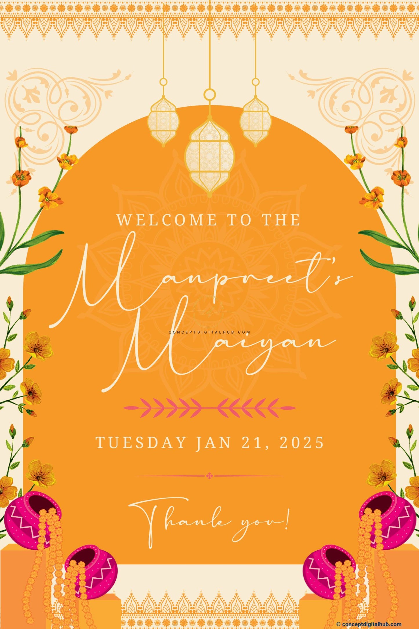 Mehndi Color Floral Welcome Board for Maiyan