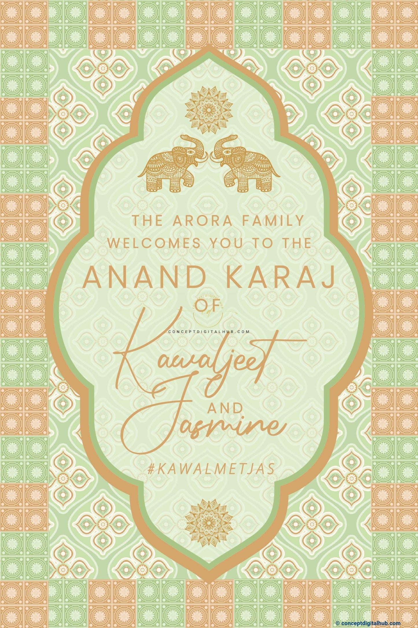 Mint Green Color Floral Motifs Welcome Board for Wedding Week