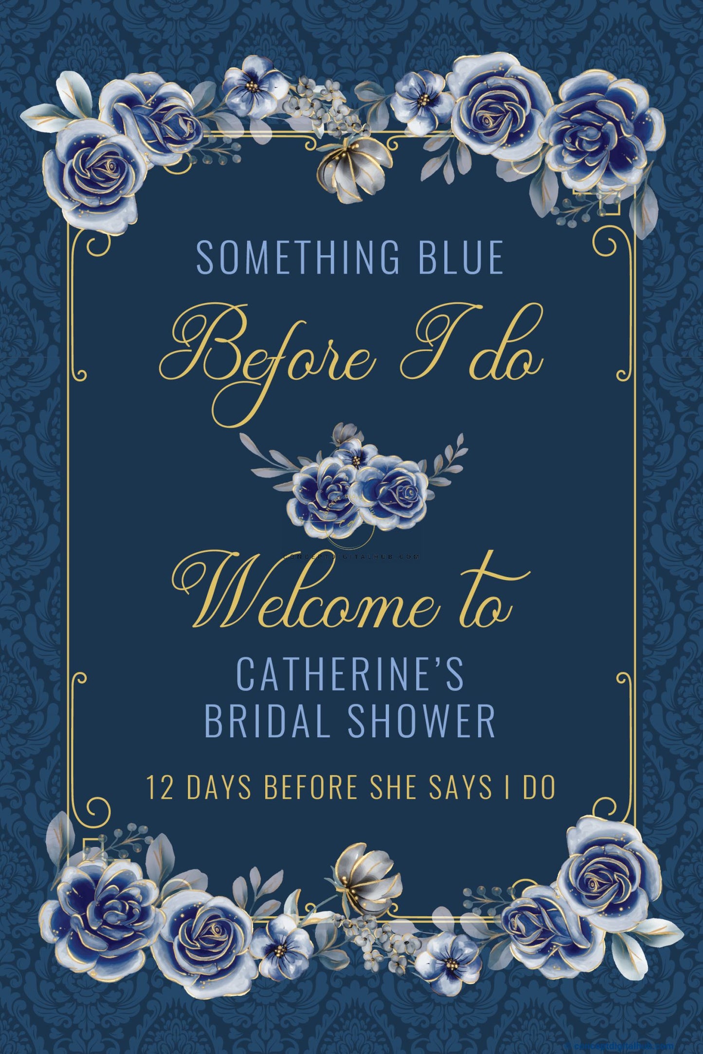 Royal Blue Color Navy Rose Welcome Board for Bridalshower