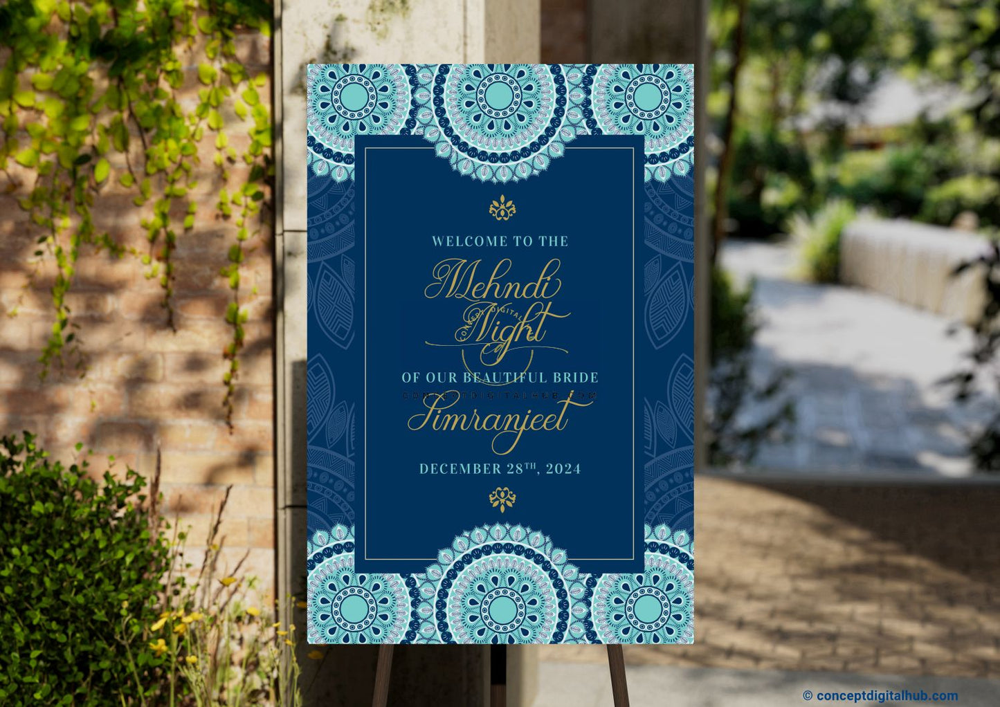 Blue Color Mandala Welcome Board for Mehndi