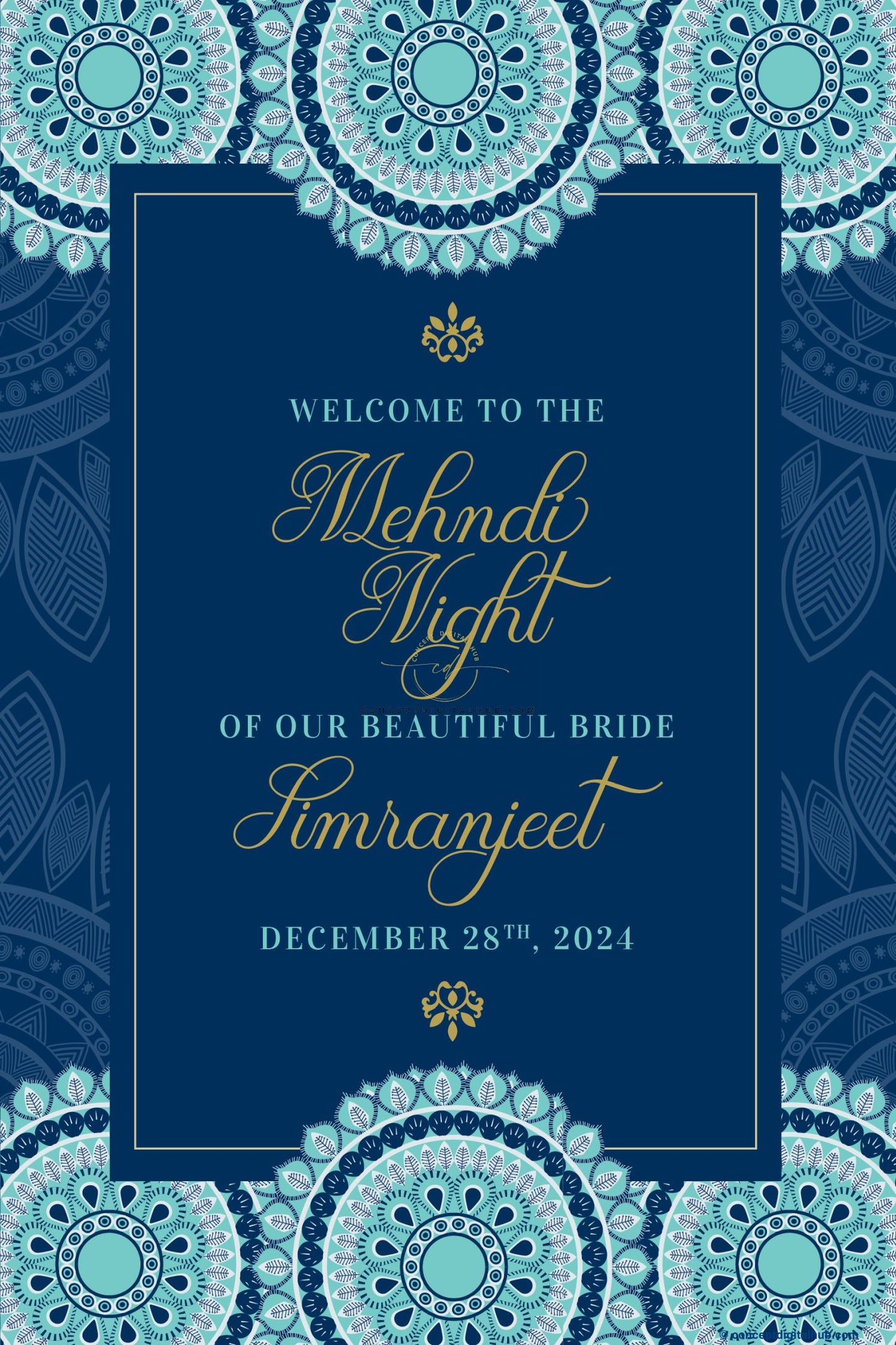 Blue Color Mandala Welcome Board for Mehndi