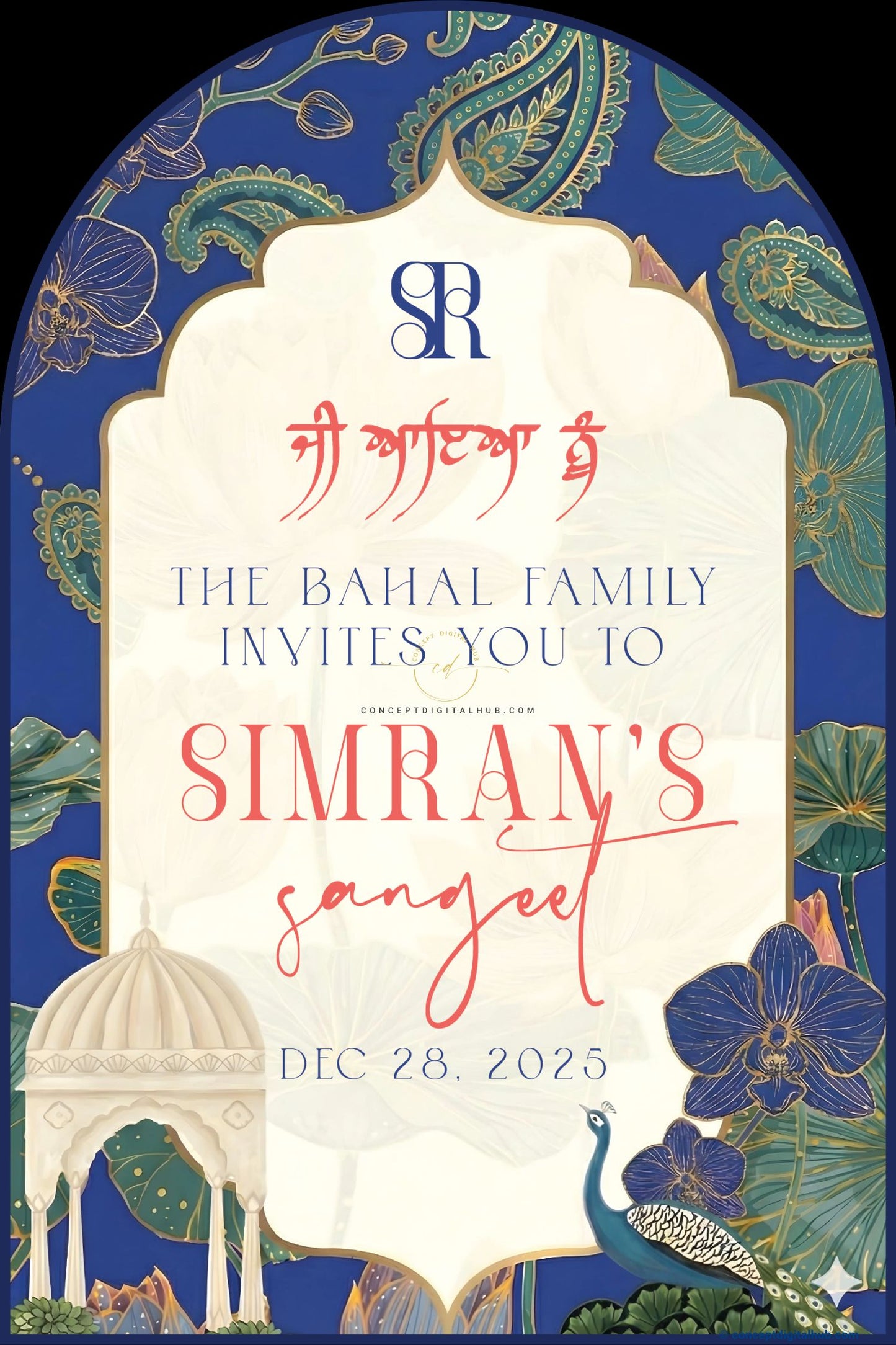 Royal Blue Color Paisley Motifs Welcome Board for Sangeet