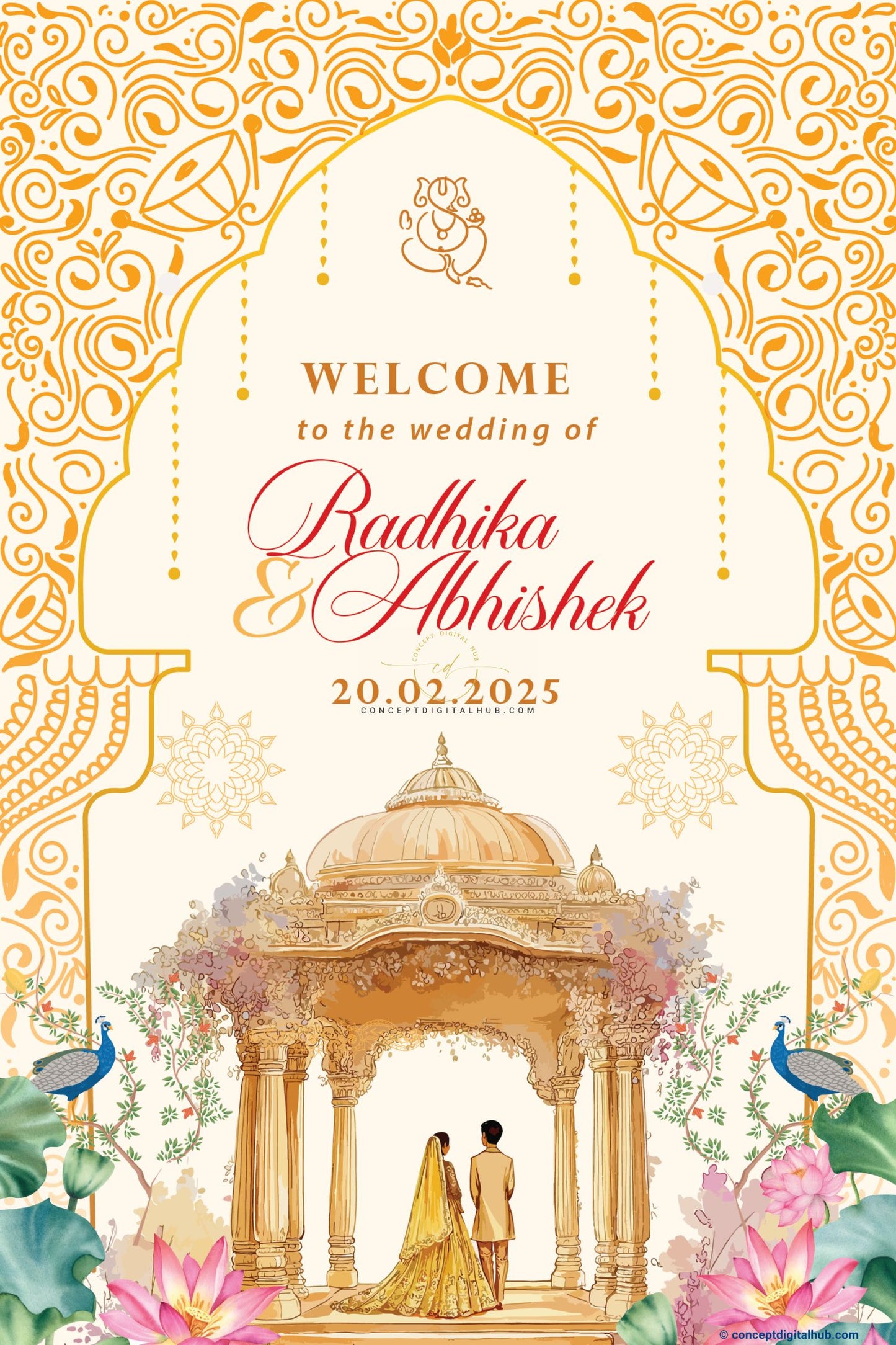 Floral White Color Mughal Art Welcome Board for Wedding