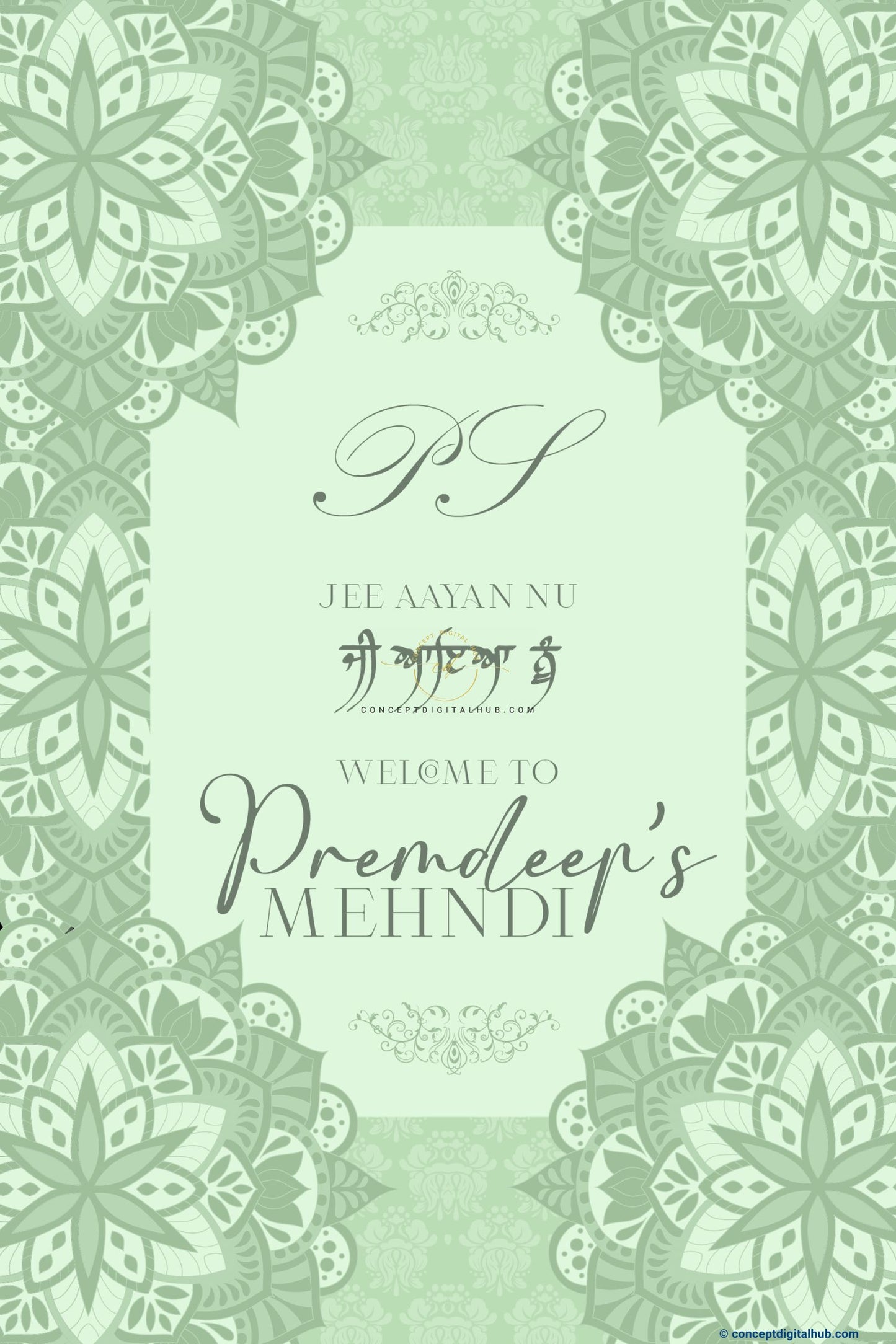 Green Color Mandala Art Welcome Board for Mehndi