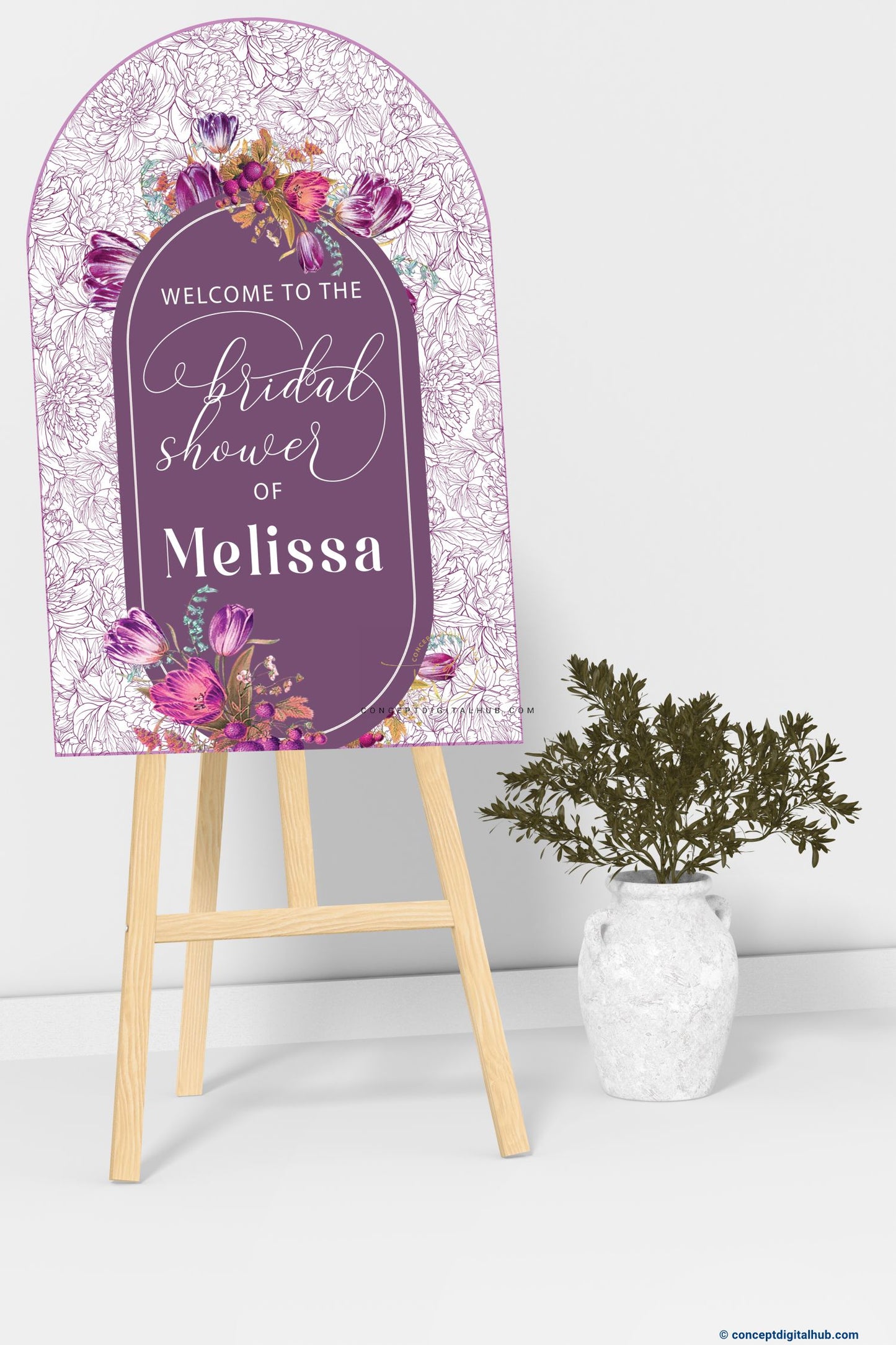 Purple Color Bouquet Welcome Board for Bridal Shower