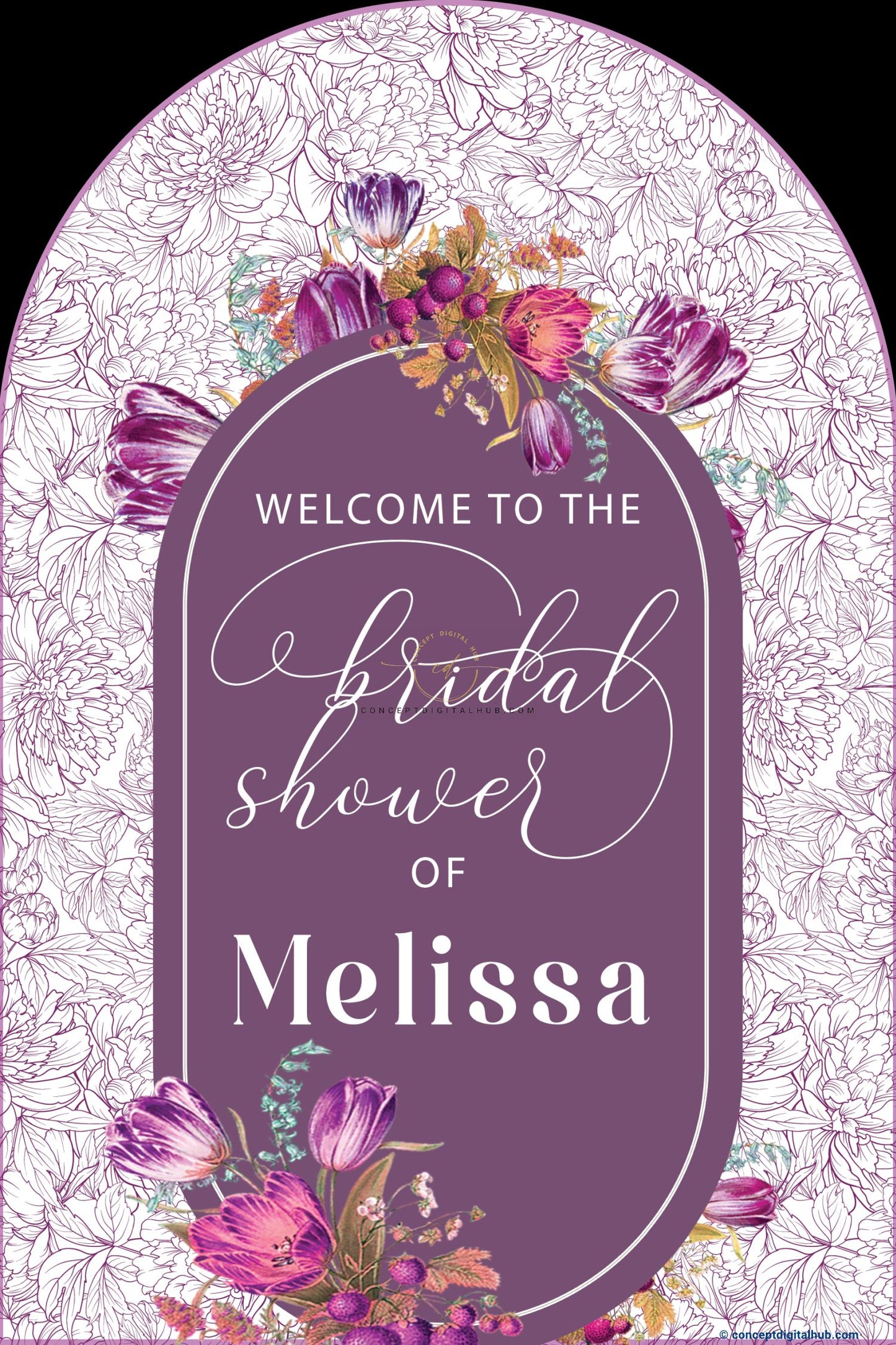 Purple Color Bouquet Welcome Board for Bridal Shower