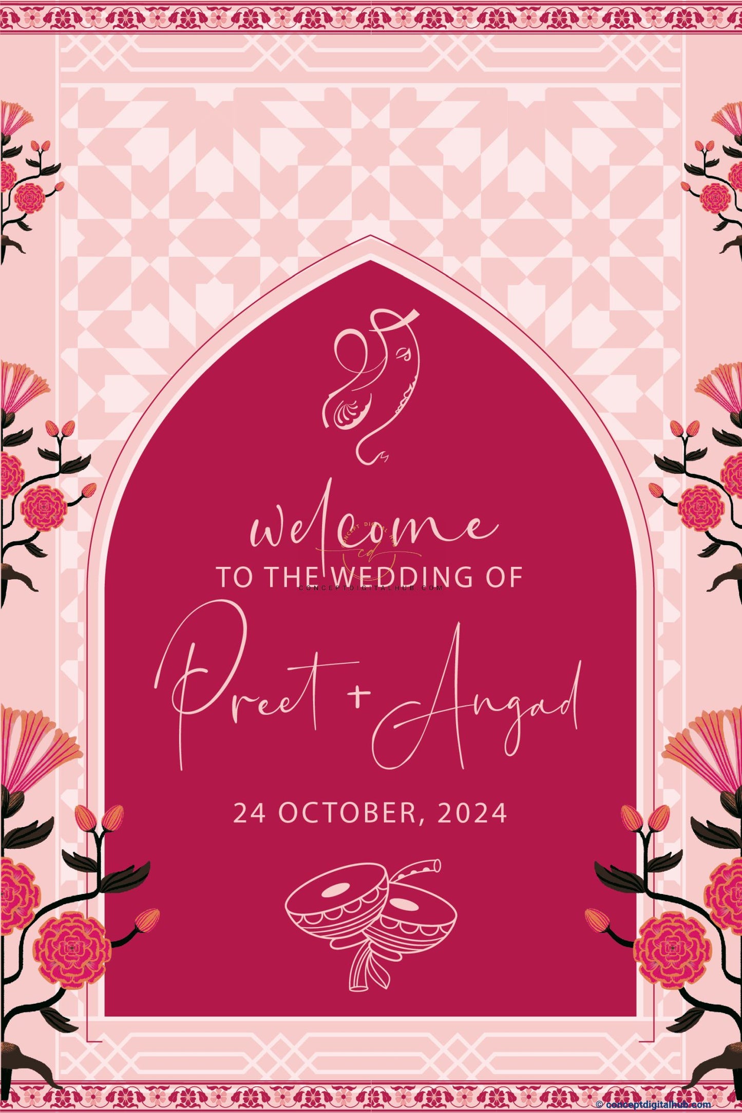 Pink Color Welcome Board for Wedding