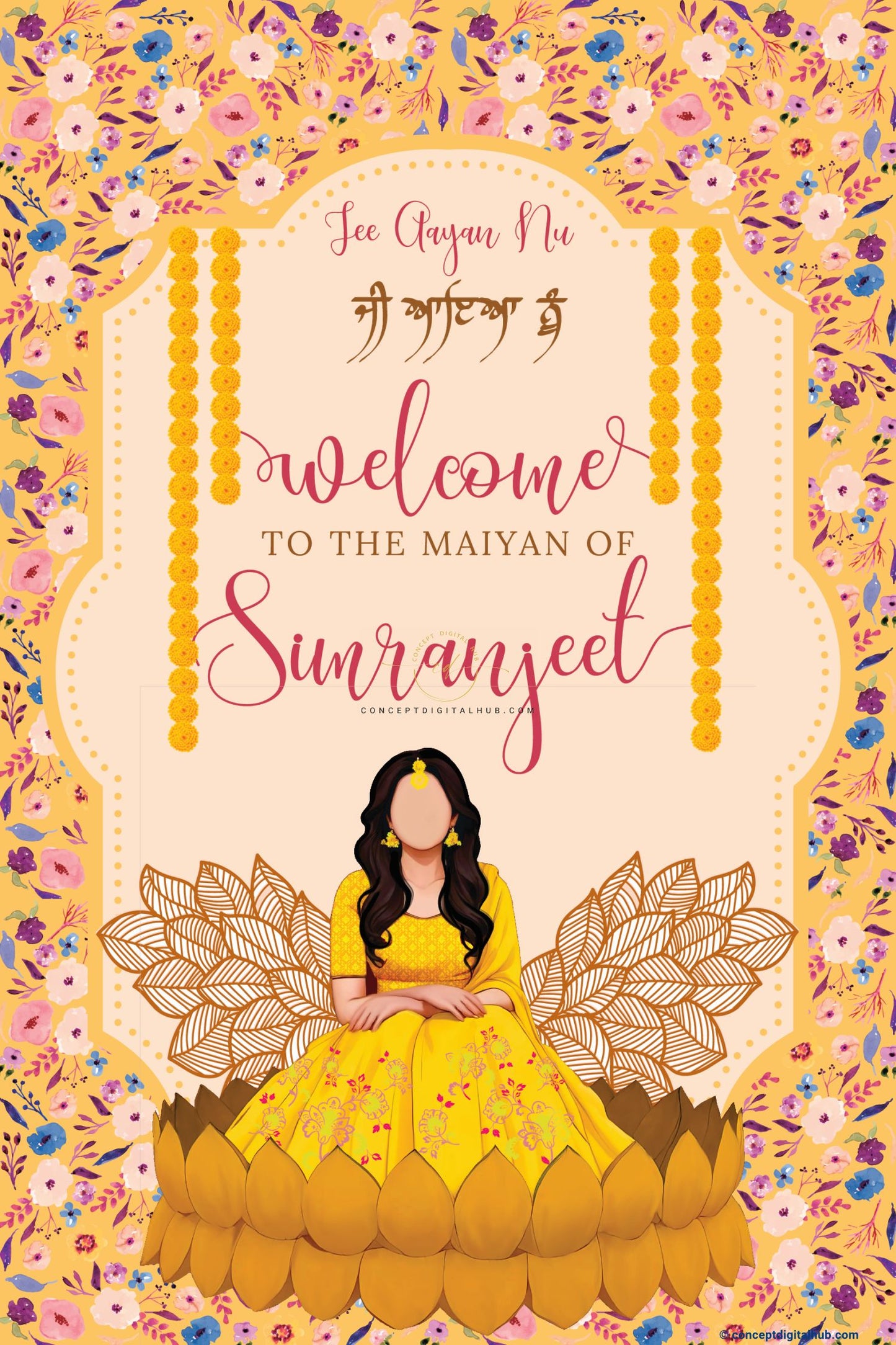 Orange Color Marigold Flower Welcome Board for Maiyan