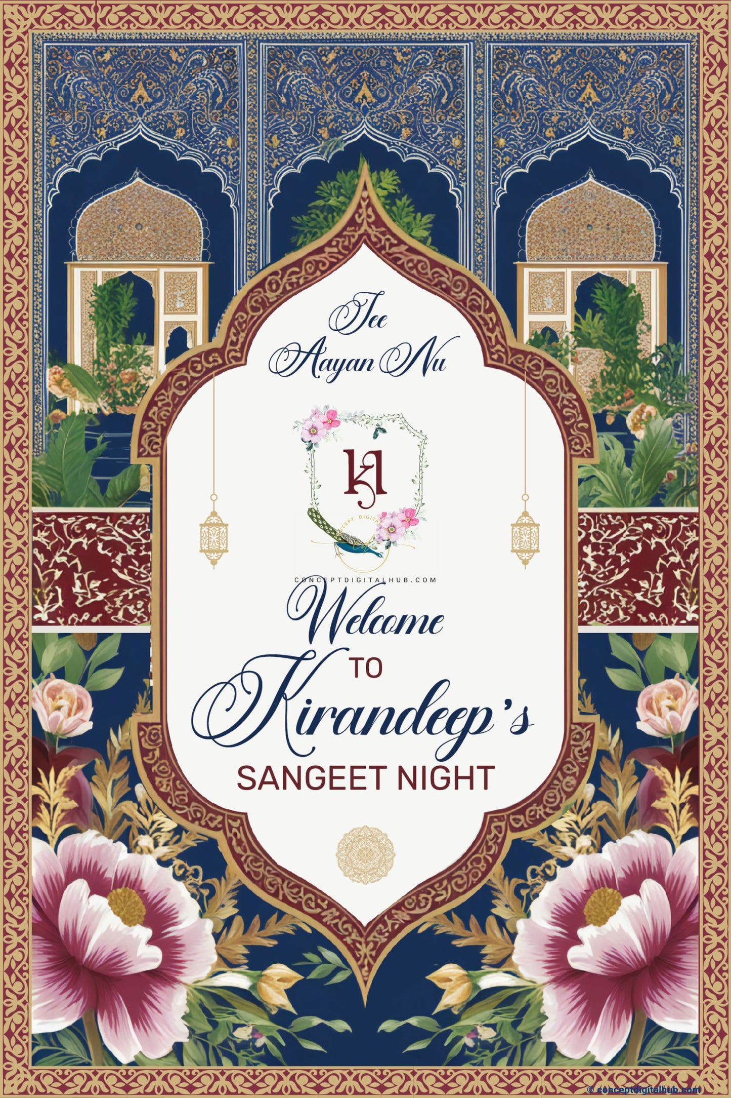 Dark Blue Color Rose Welcome Board for Sangeet