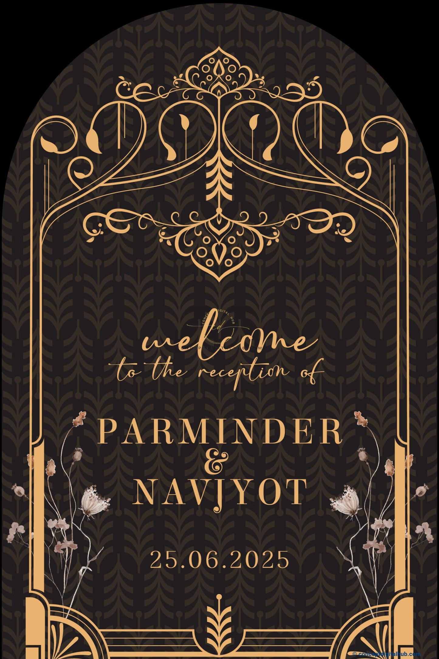 Dark Brown Color Gold Motifs Welcome Board for Reception