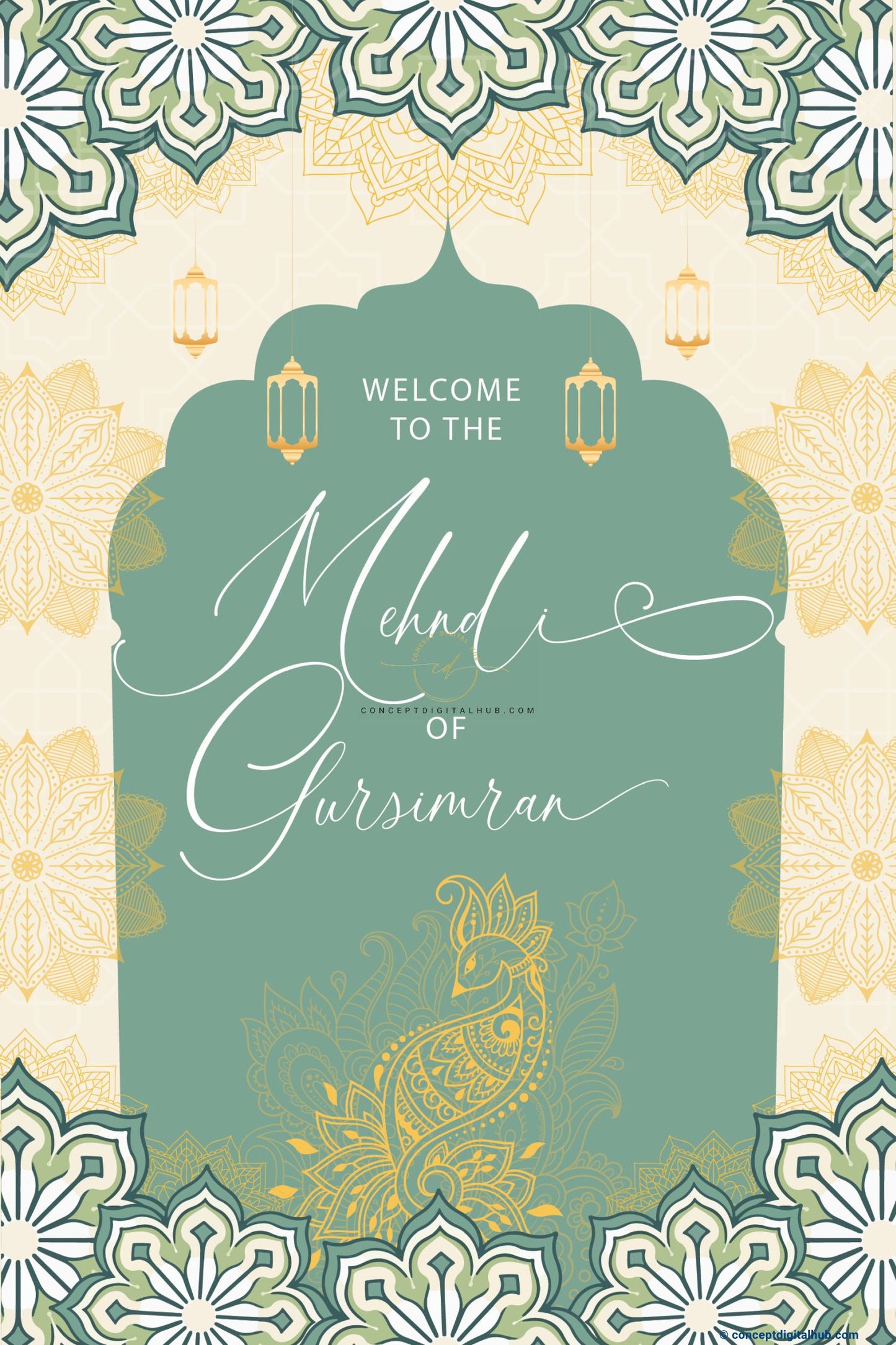 Green Color Mehndi Welcome Board for Maiyan