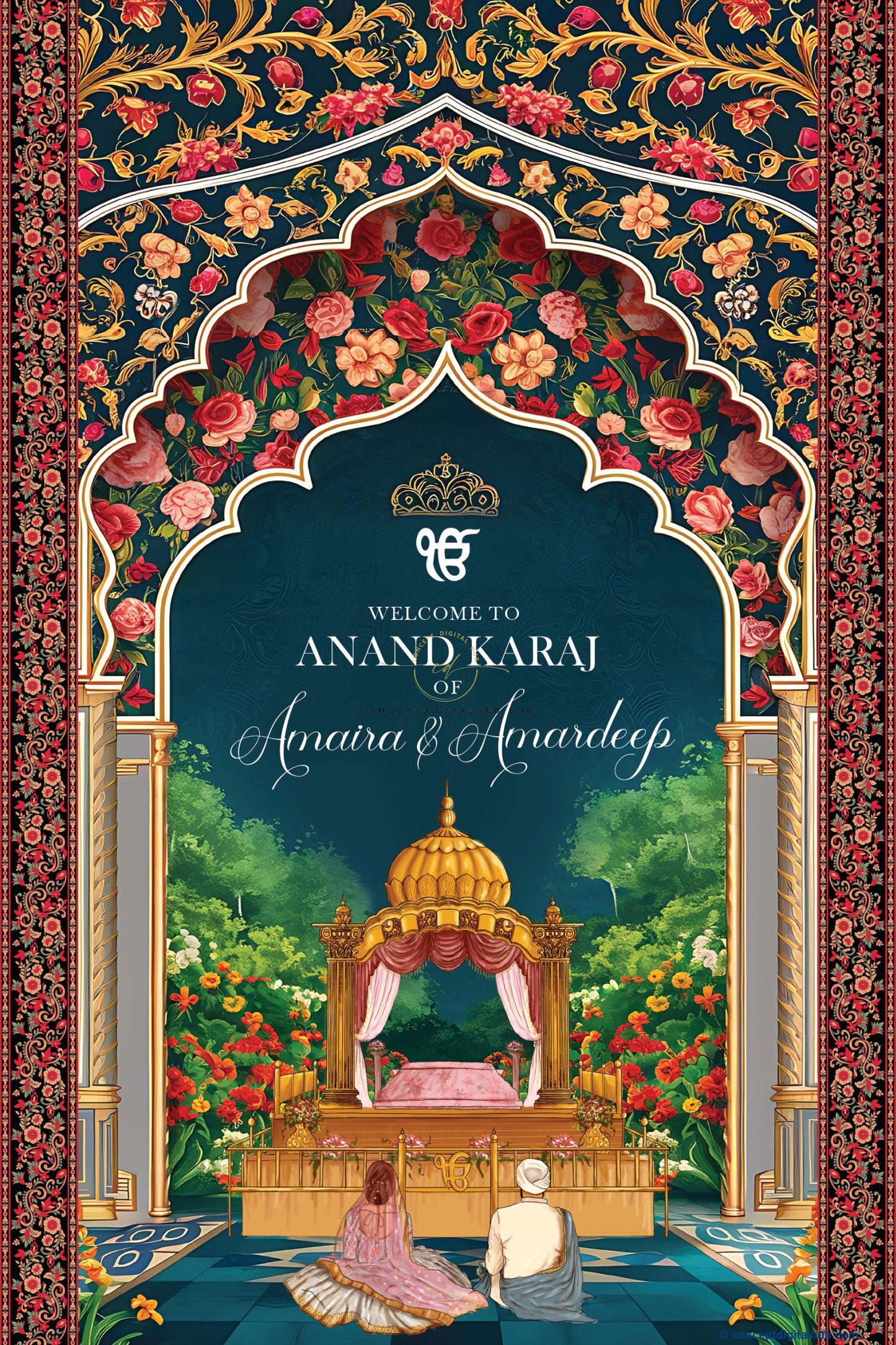 Elephant Color Floral Welcome Board for Anand Karaj