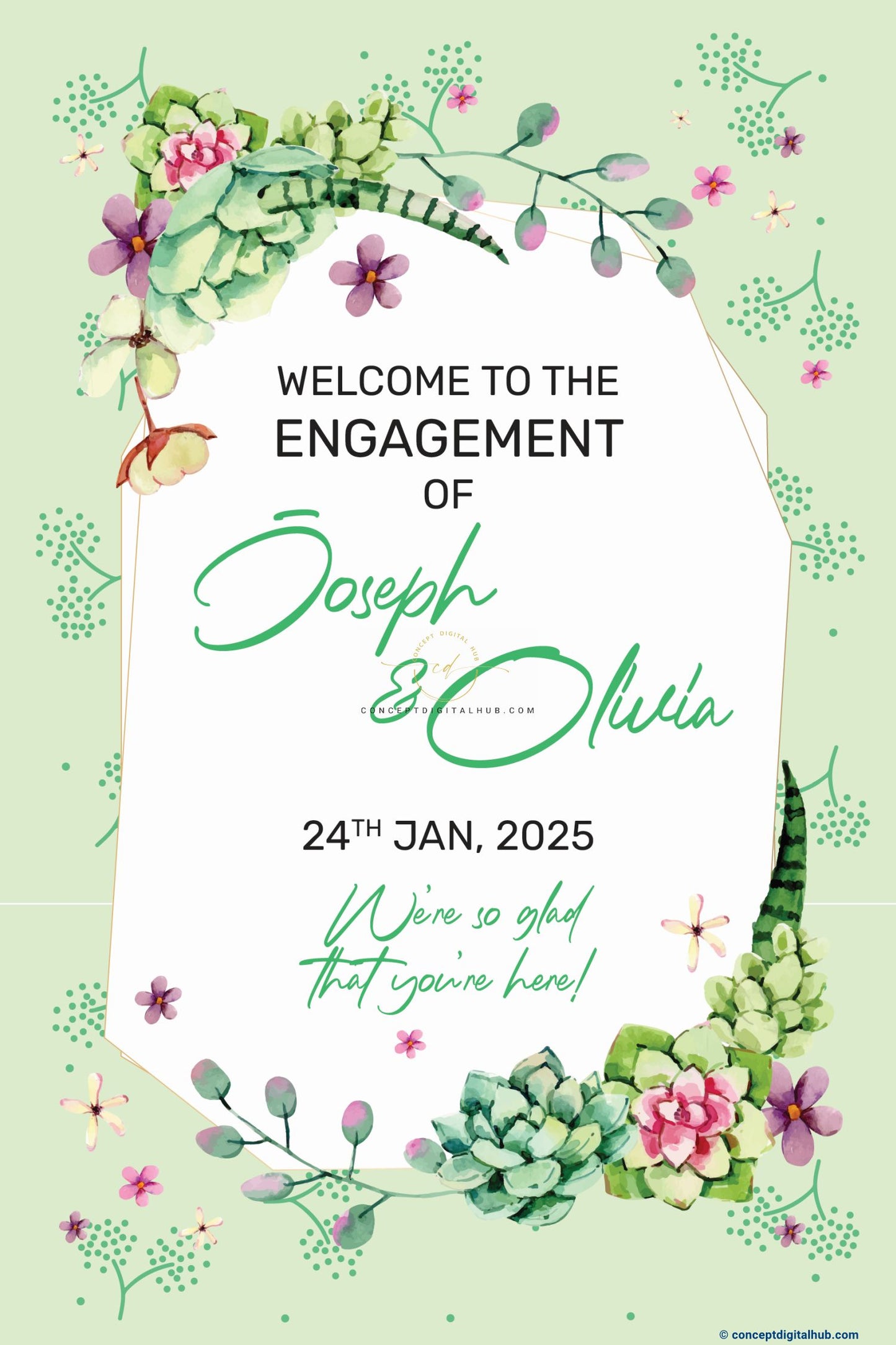 Floral Green Color Welcome Board for Engagement