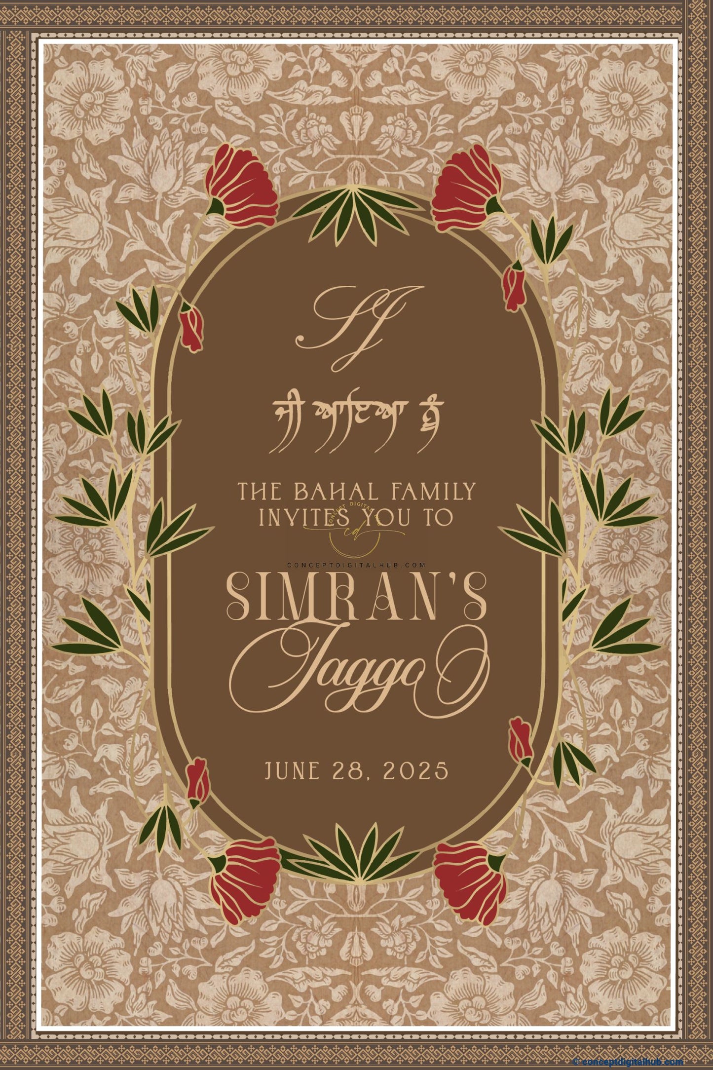 Coffee Color Floral Welcome Board for Jaggo
