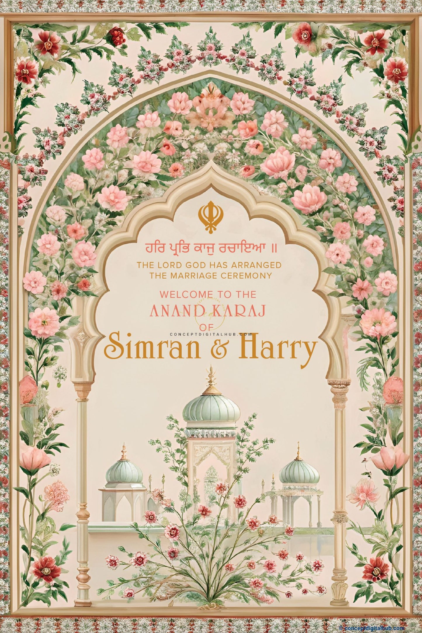Almond Color Floral Welcome Board for Anand Karaj