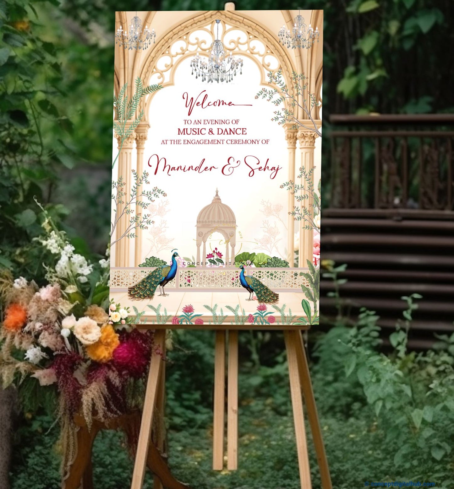 Dairy Cream Color Peacock Welcome Board for Engagement