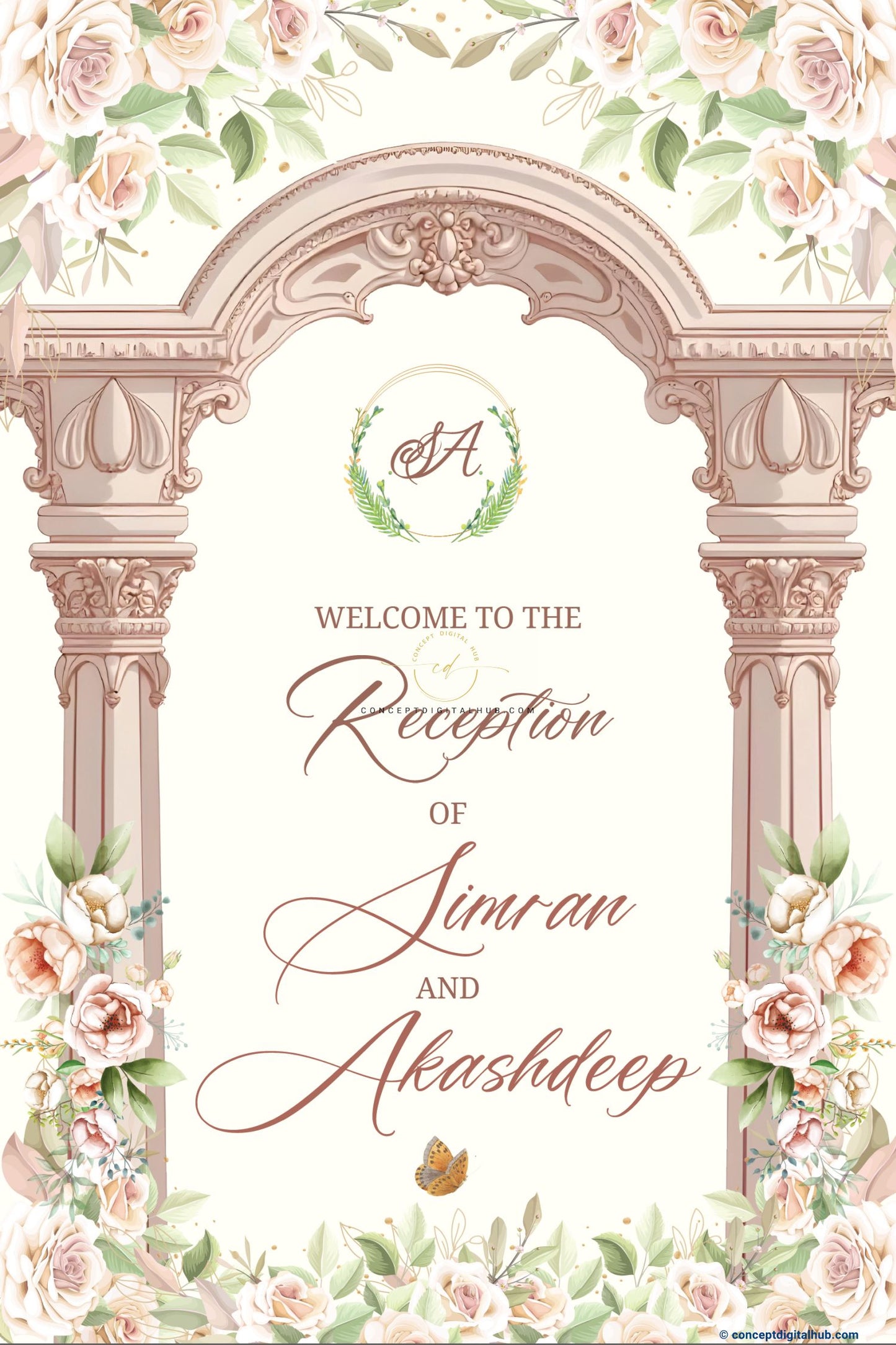 Ivory Color Floral Welcome Board for Wedding Week