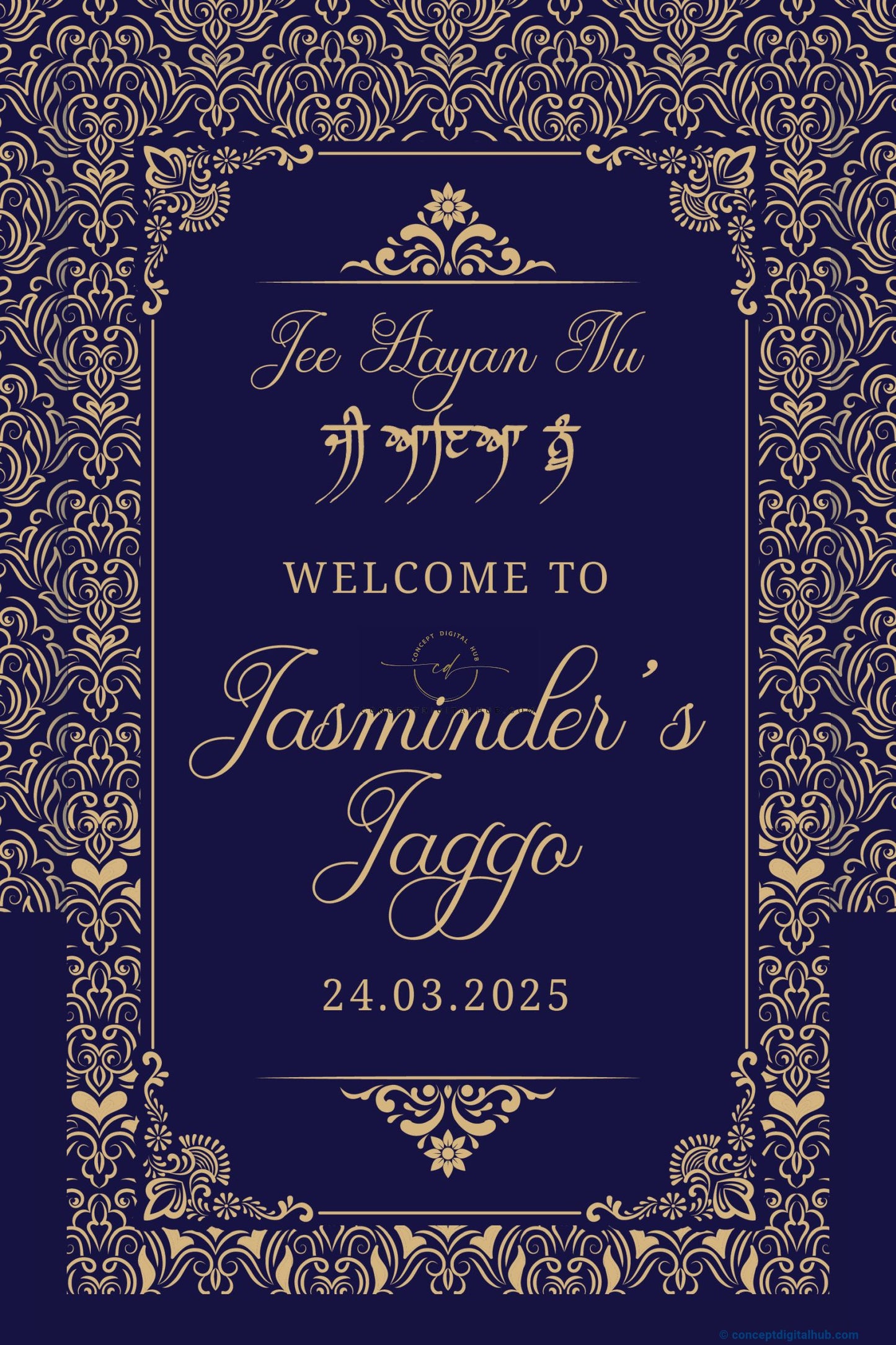 Navy Color Gold Ornate Welcome Board for Jaggo