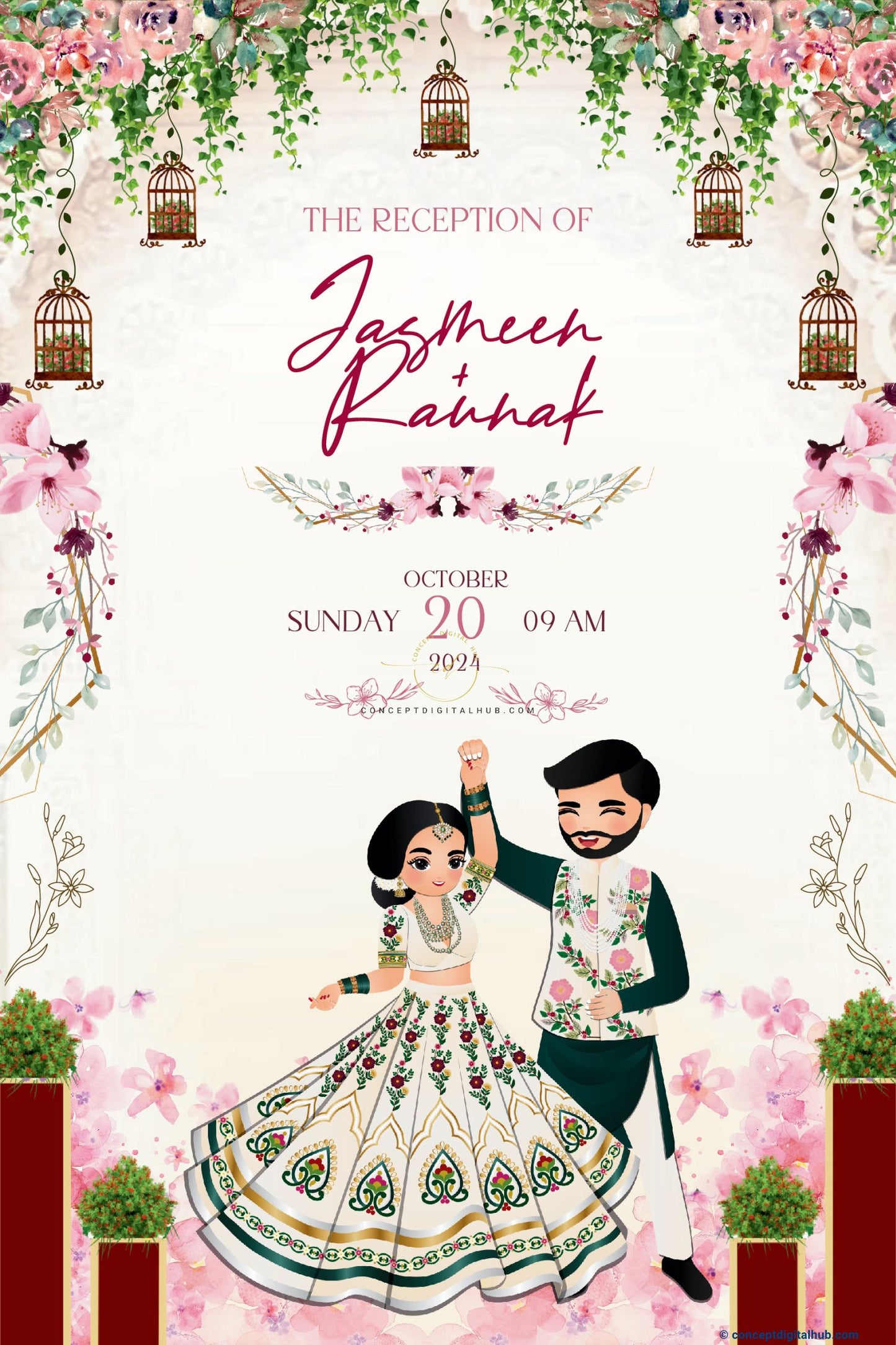 Pink Color Couple Welcome Board for Wedding