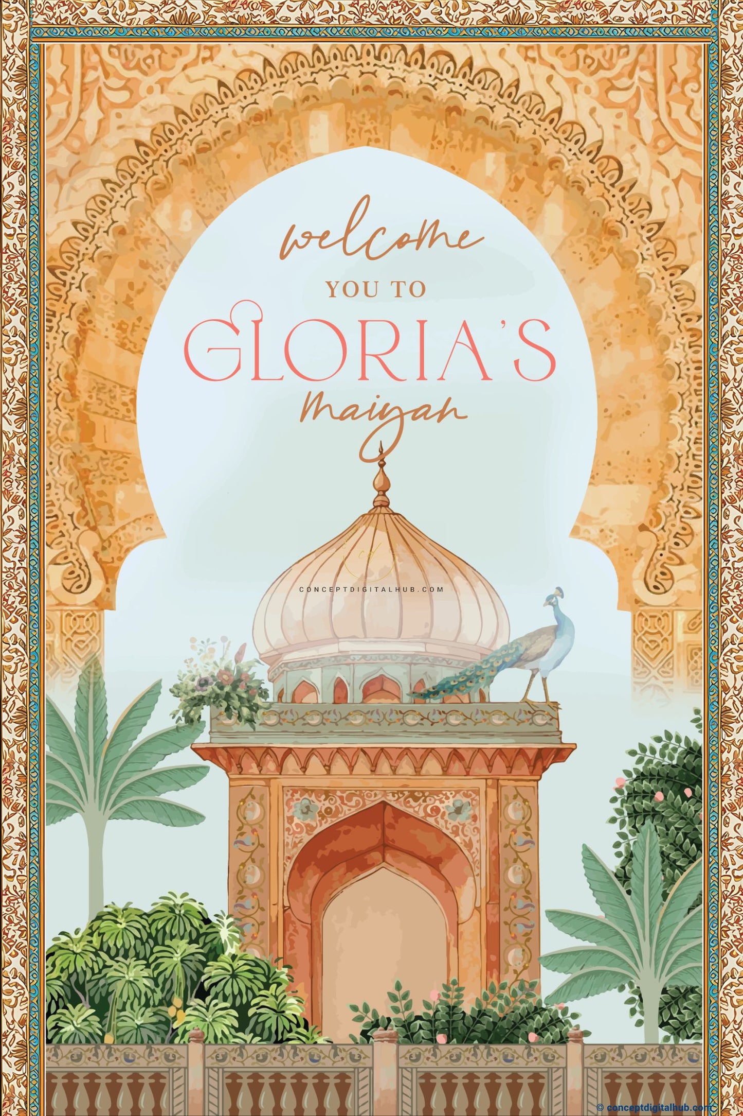 Peach Color Mughal Garden Welcome Board for Maiyan