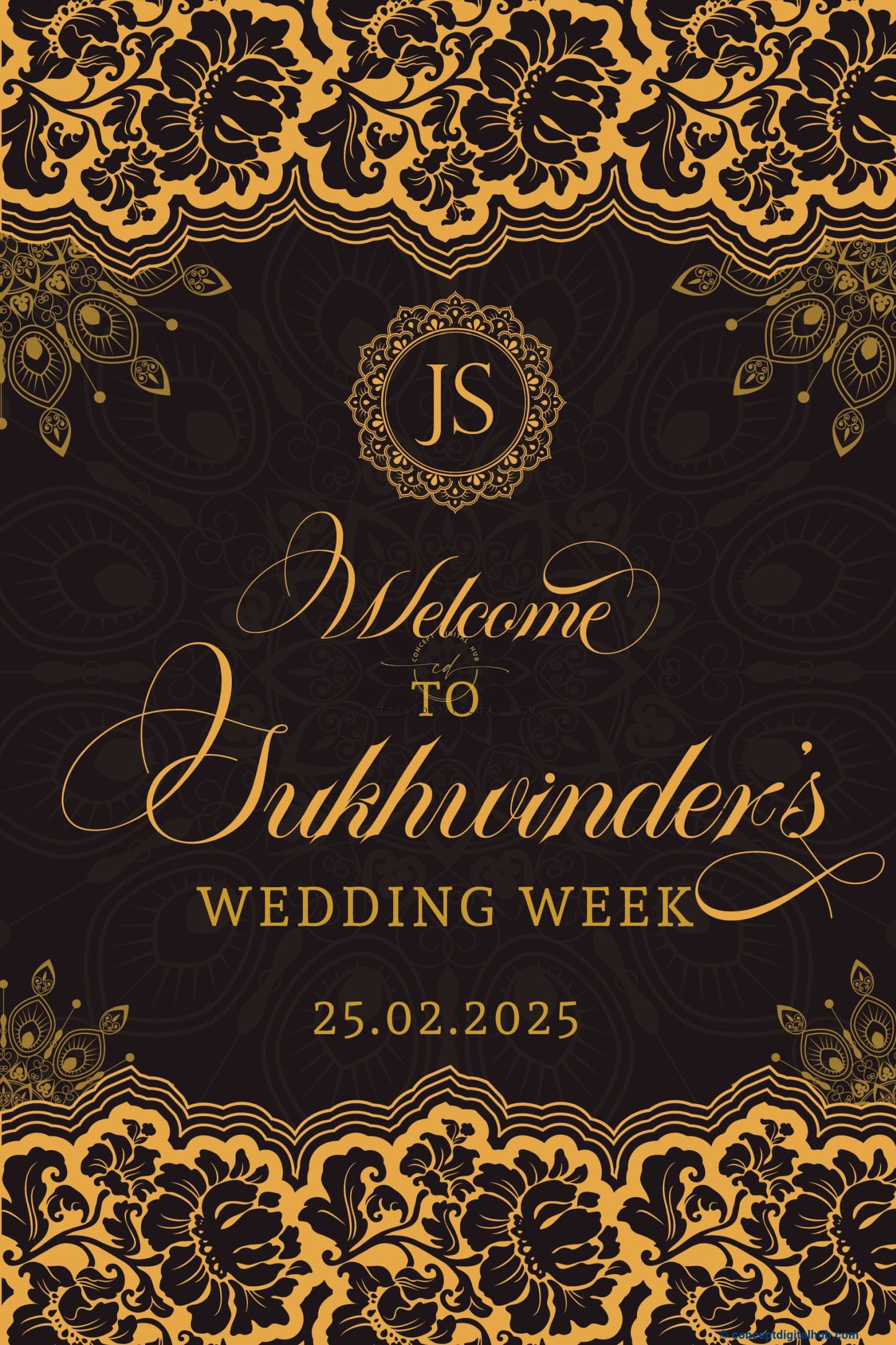 Gold Color Floral Lace Welcome Board for Wedding Week