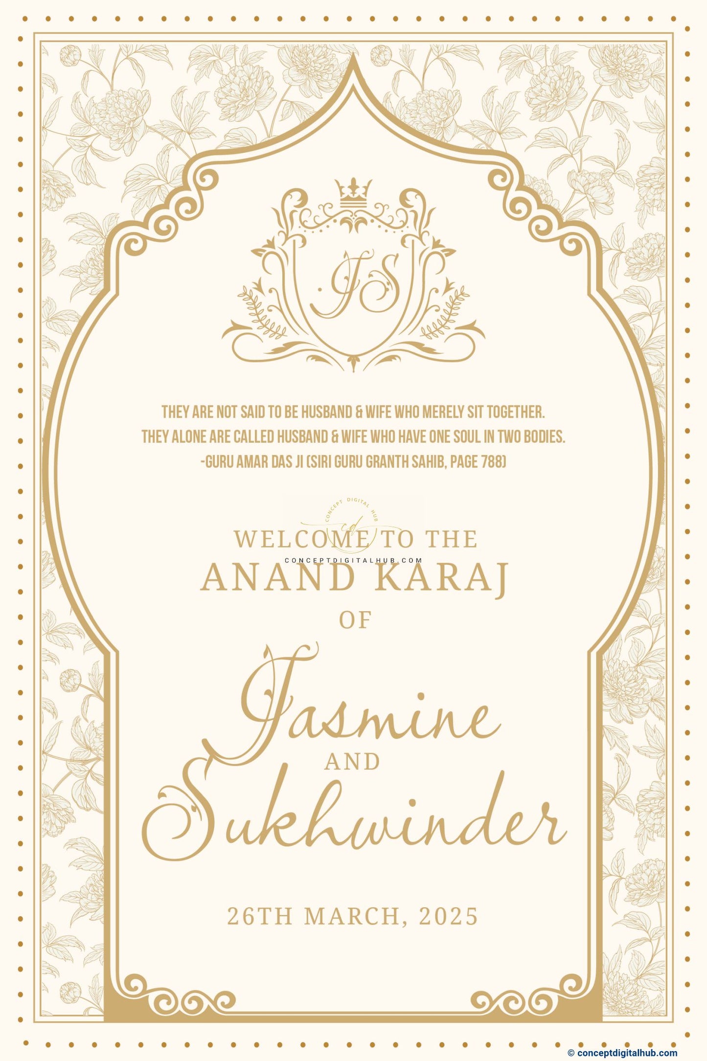 Navy Color Floral Welcome Board for Anand Karaj