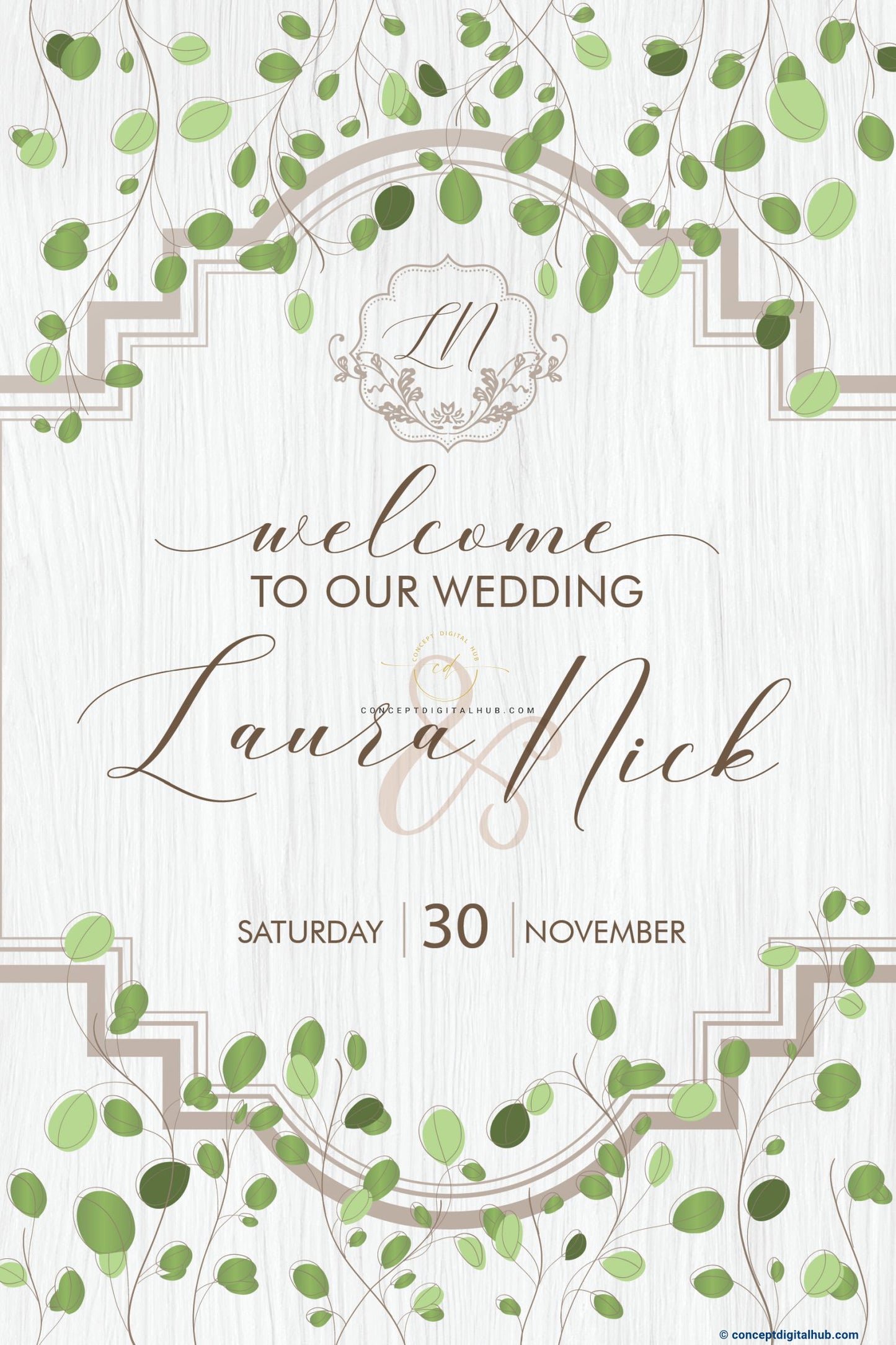 Green Color Leaf Welcome Board for Wedding Week