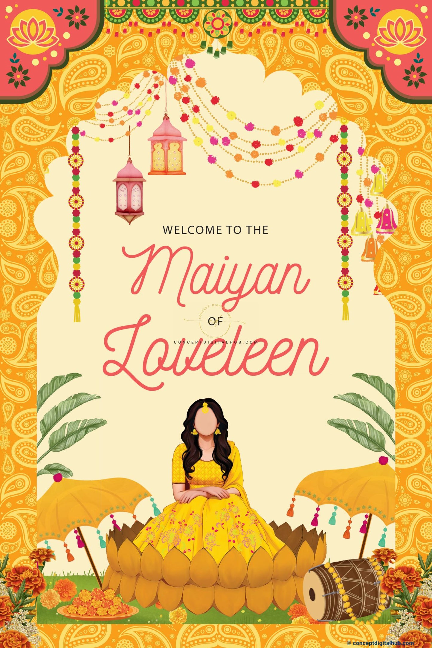 Orange Color Haldi Welcome Board for Mayian