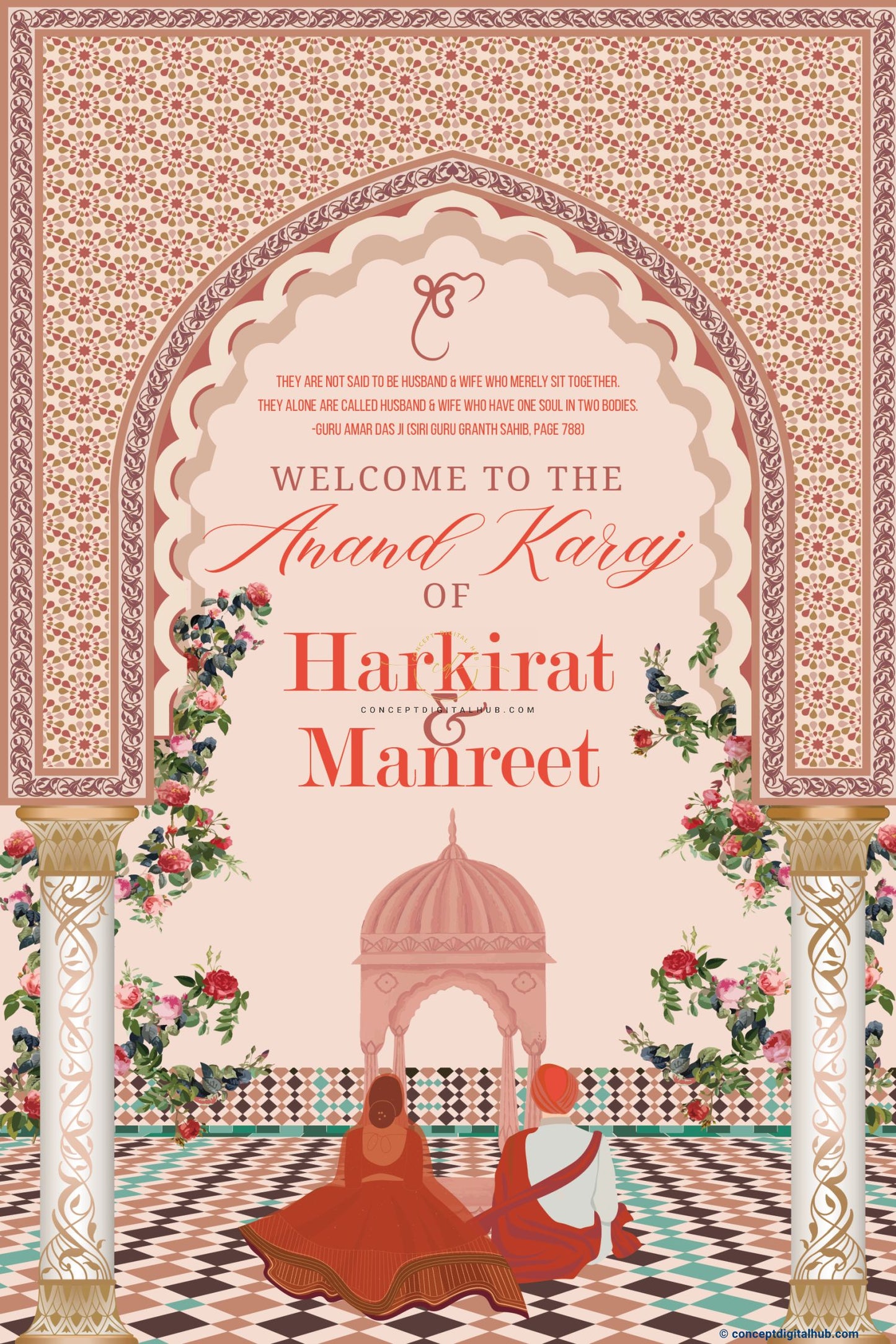 Almond Color Mughal Arch Welcome Board for Wedding Week