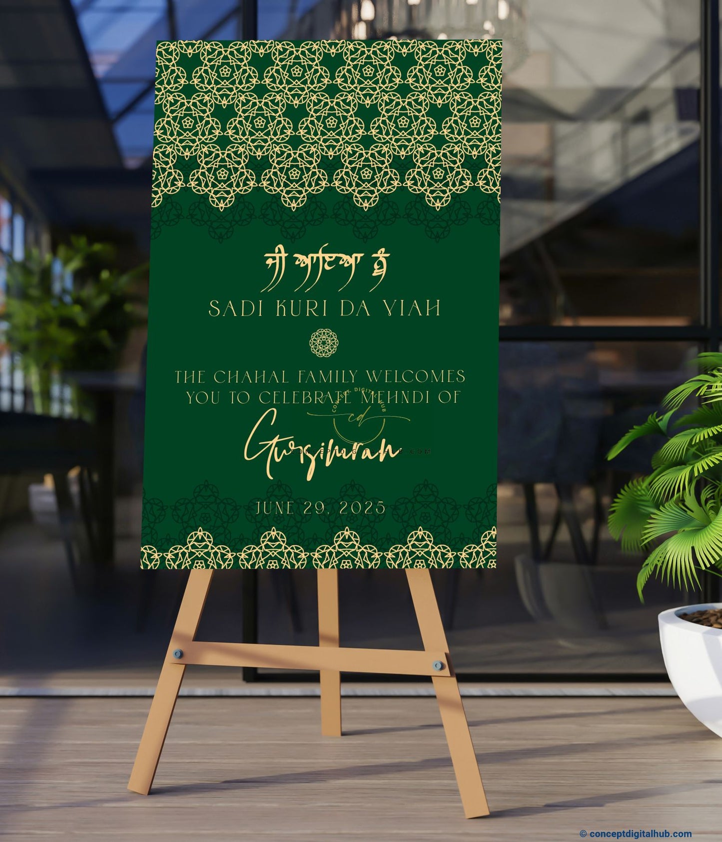 Evergreen Color Floral Pattern Welcome Board for Mehndi
