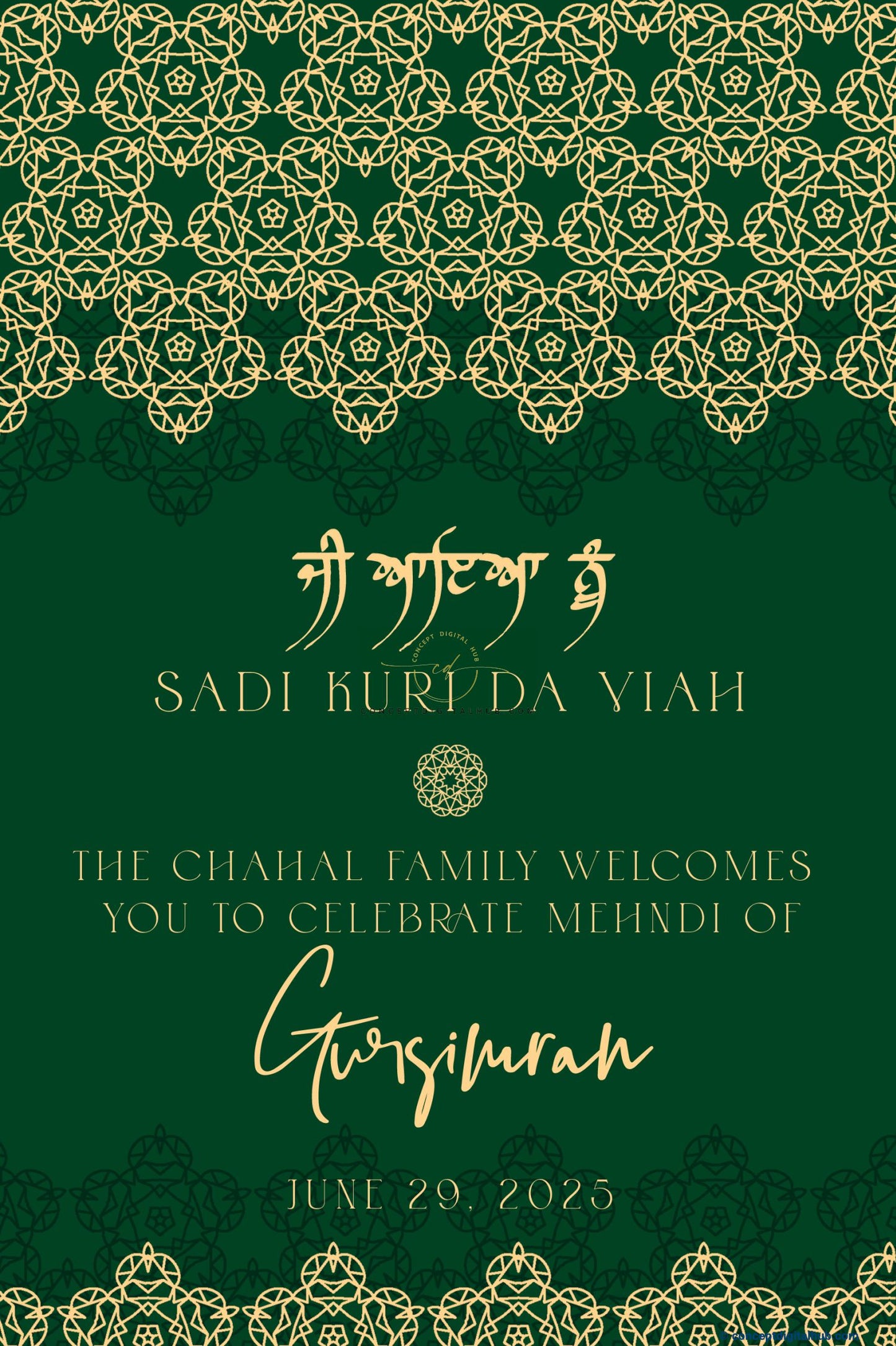 Evergreen Color Floral Pattern Welcome Board for Mehndi