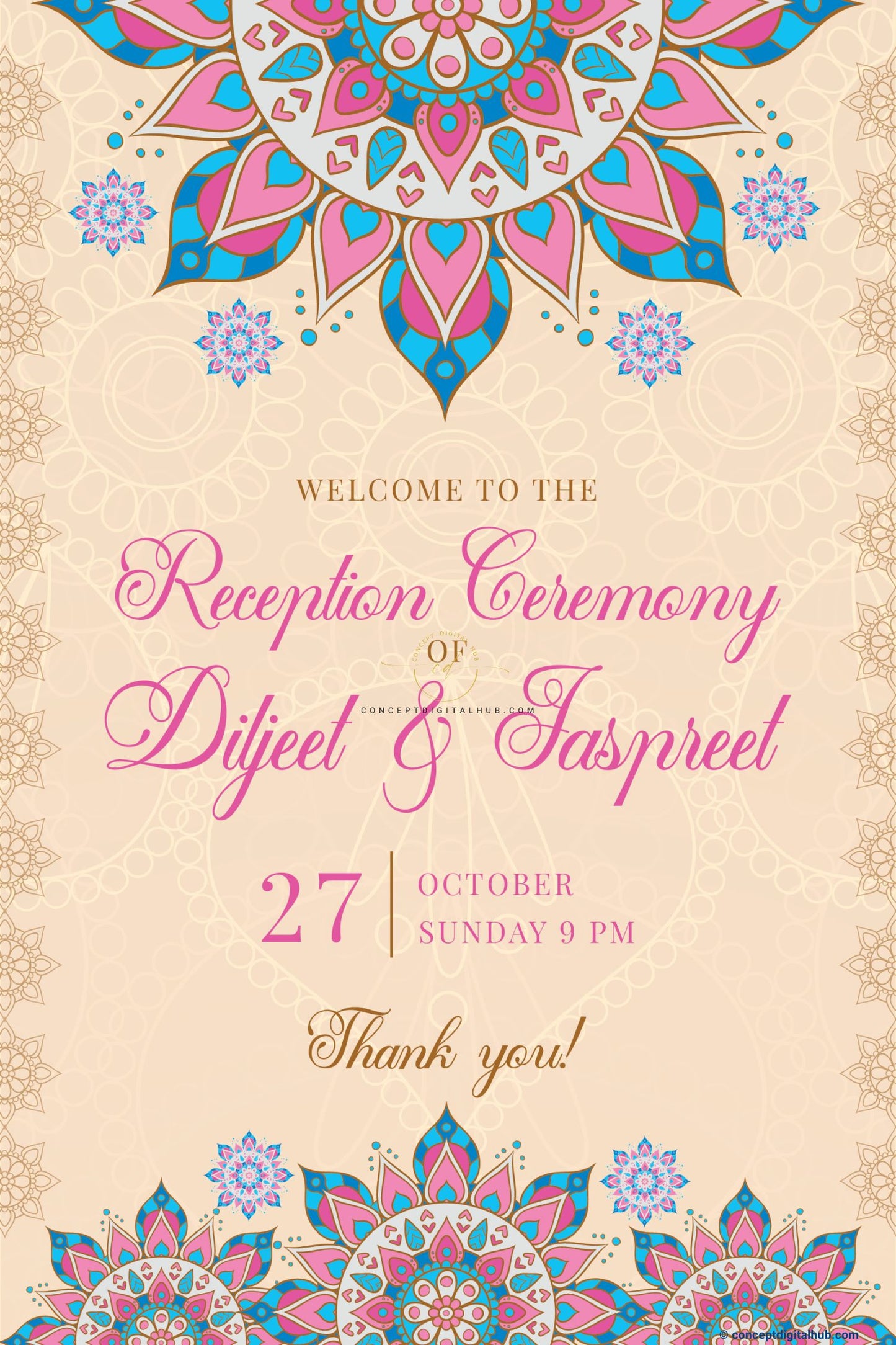 Ornate Pink Reception Welcome Board for Wedding