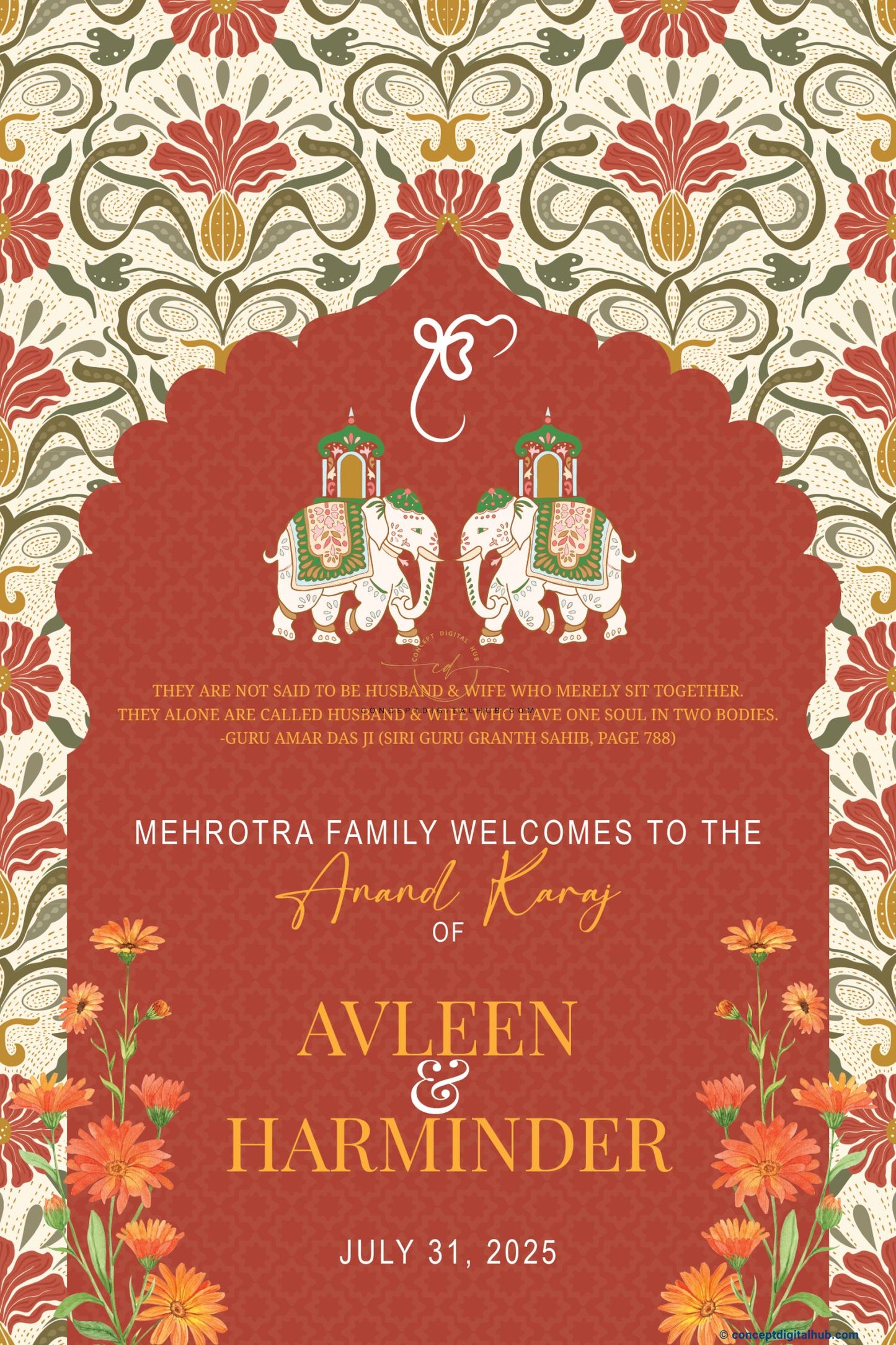 Dull Red Color Elephant Sign Welcome Board for Anand Karaj