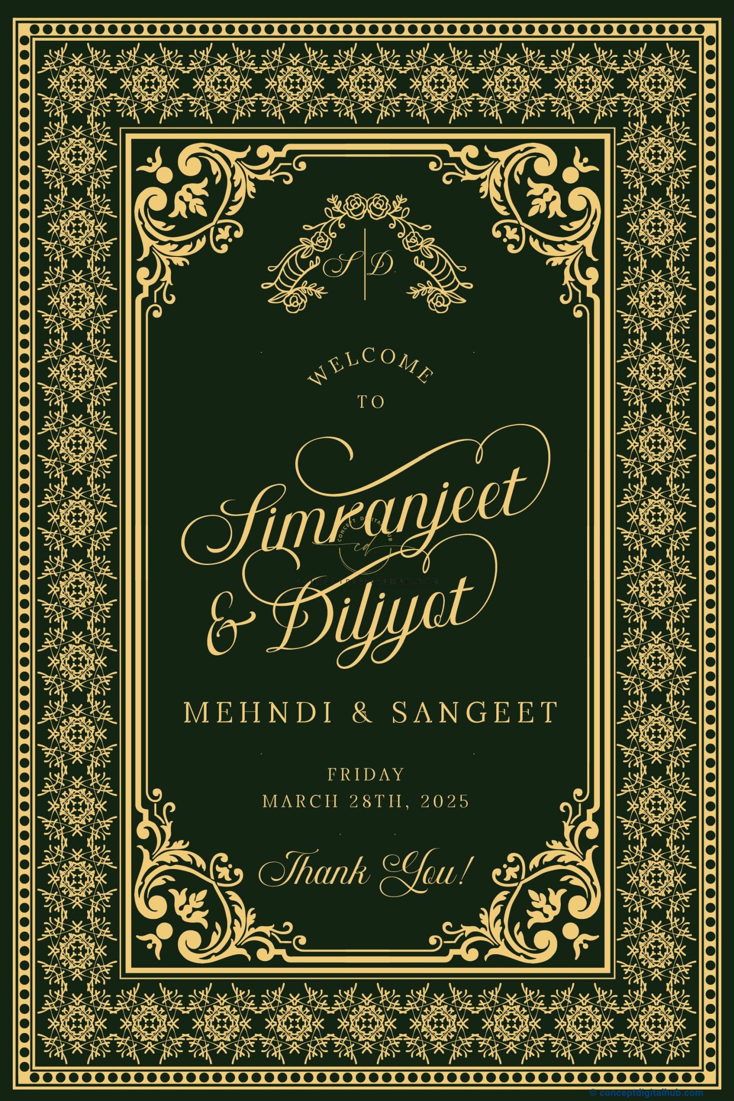 Palm Green Color Ornate Welcome Board for Mehndi