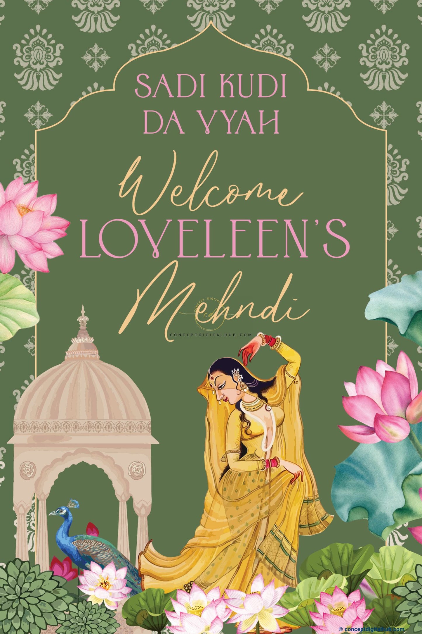 Green Color Peacock Welcome Sign Board for Mehndi