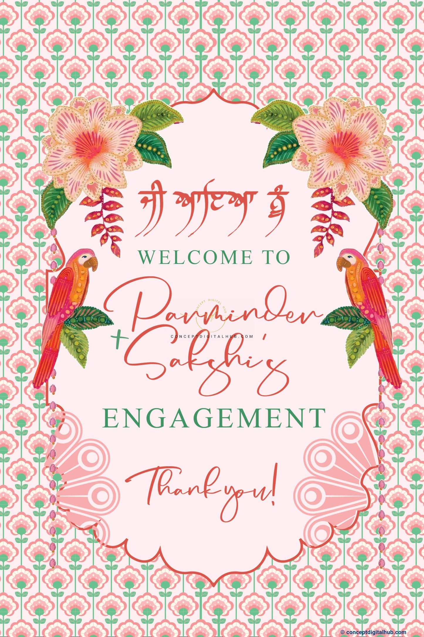 Blush Pink Color Tropical Flowers Welcome Board for Engagement