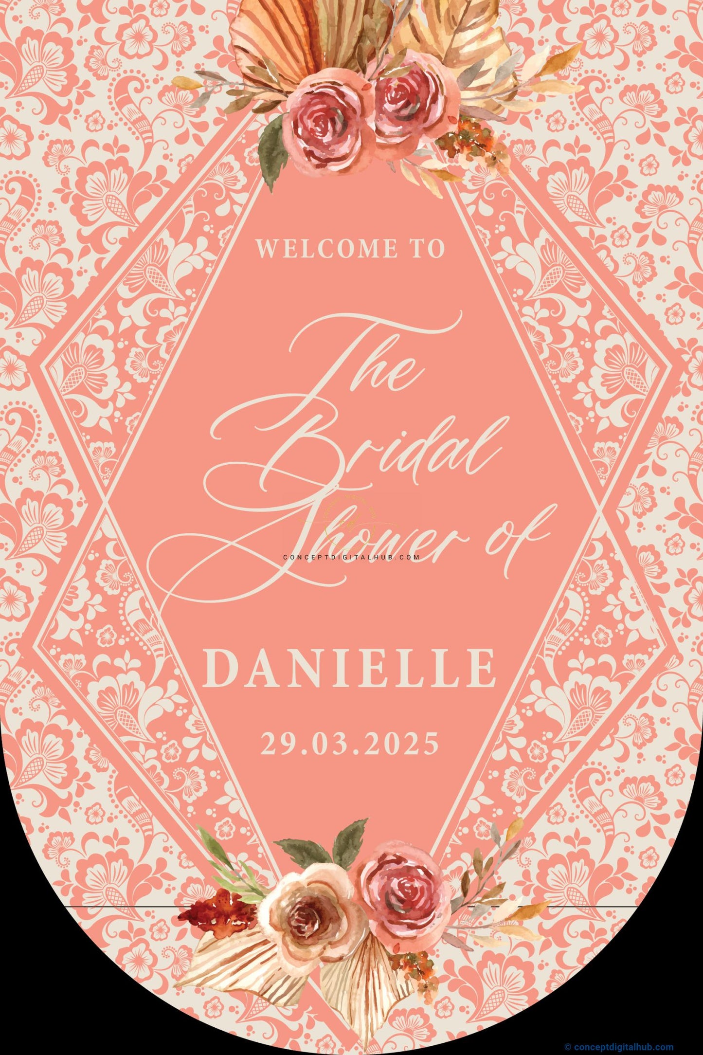 Peachy Pink Color Floral Welcome Board for Bridalshower