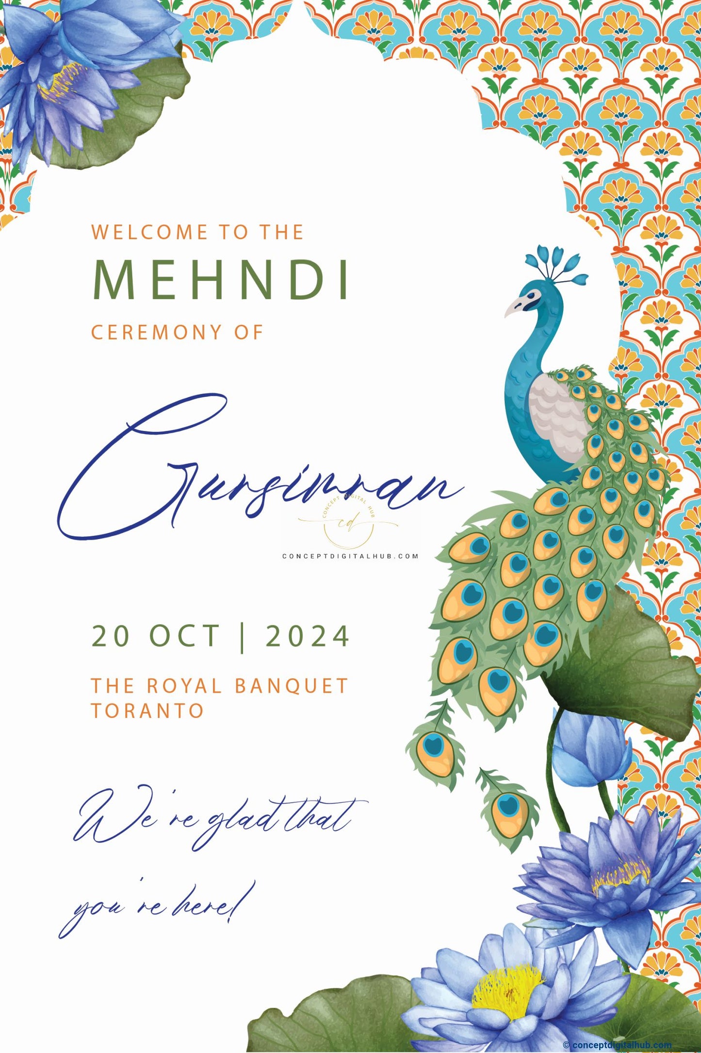 Green Color Mehndi Welcome Board for Maiyan