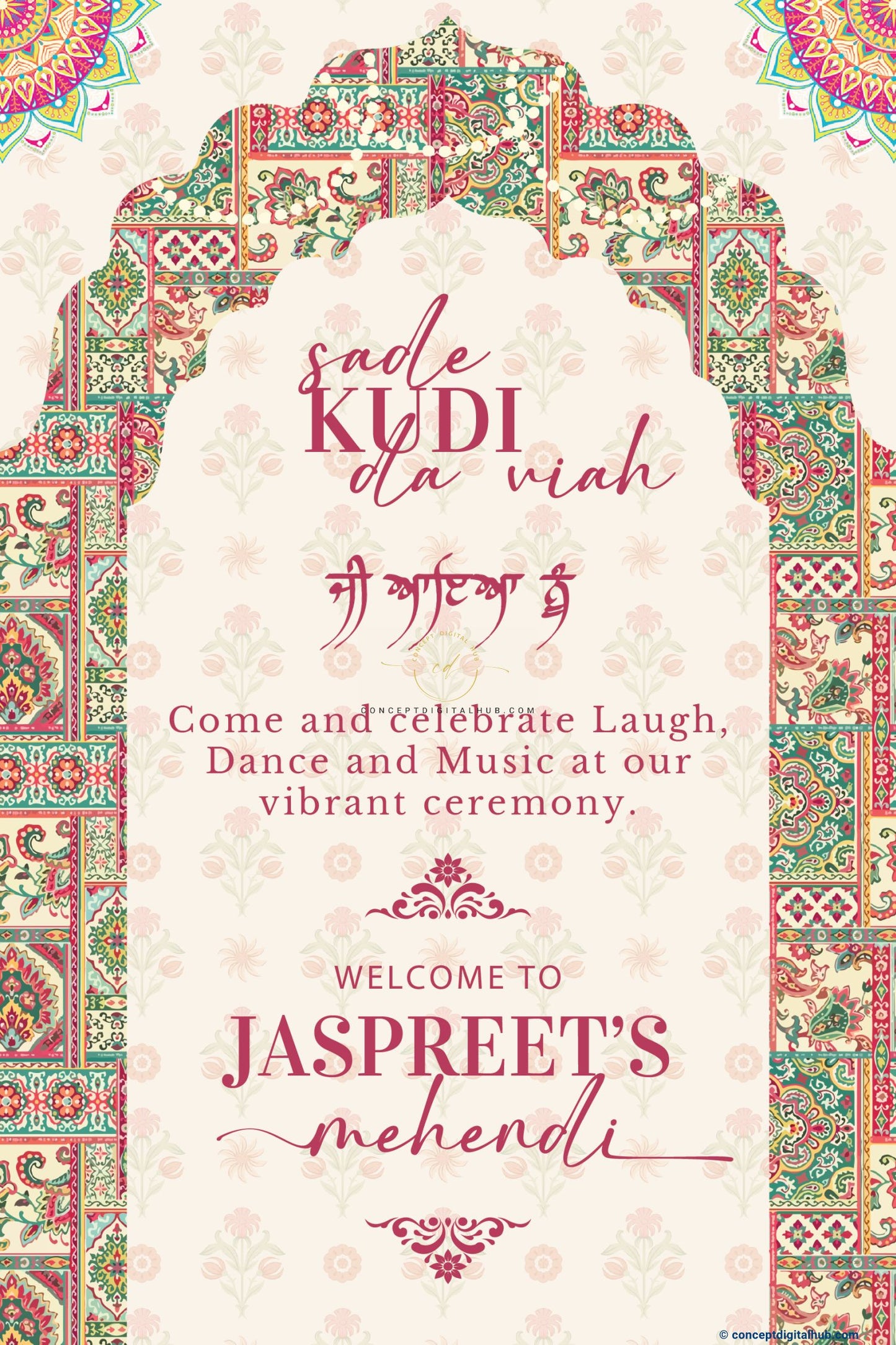 White Rock Color Motifs Welcome Board for Mehndi