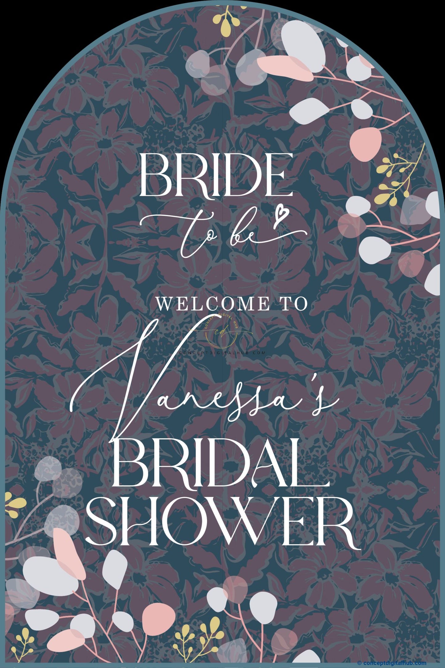 Slate Blue Color Berry Sprigs Welcome Board for Bridal Shower
