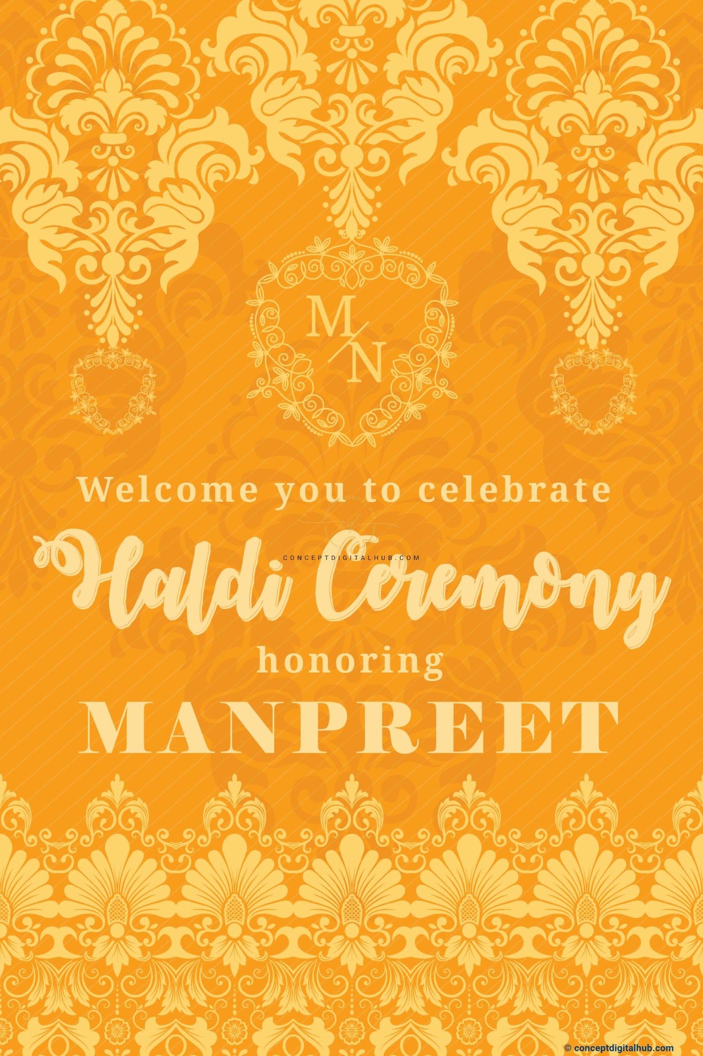 Yellow Color Damask Welcome Board for Haldi